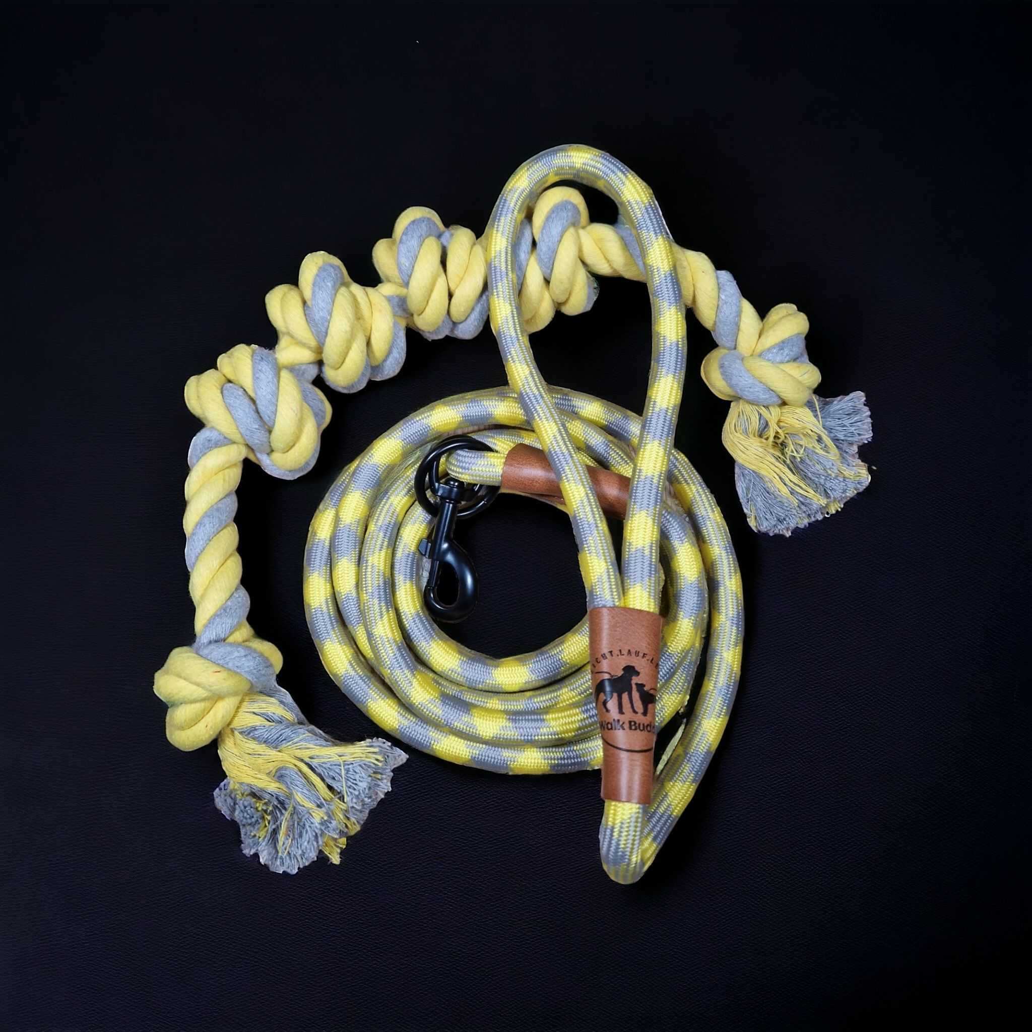 Hundeleine grau gelb Angebot mit gratis Tauseil zum spielen und zerren by Benny Burton
