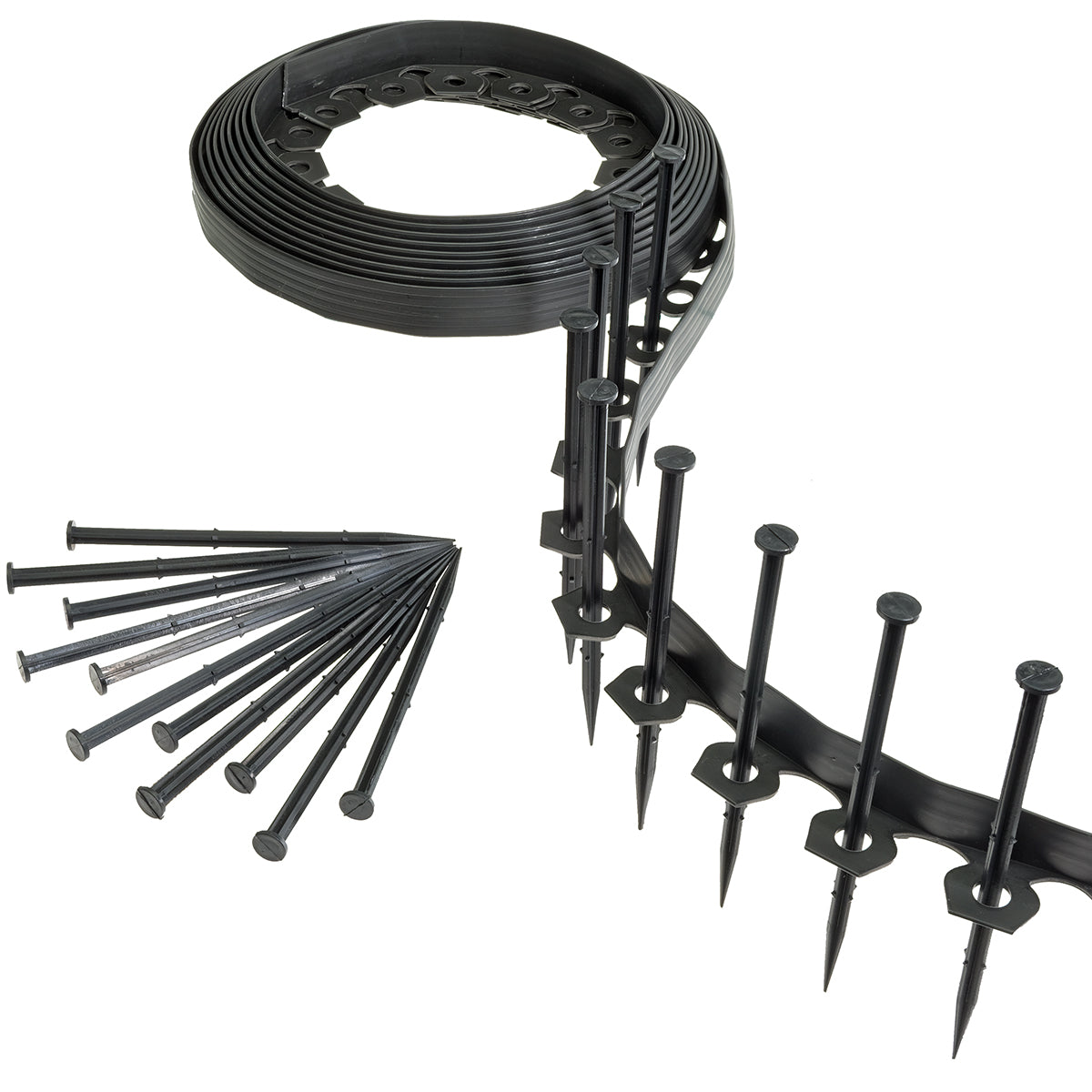 Rasenkante, flexibel 10 m x 40 mm mit 20 Befestigungstiften – Beeteinfassung leicht gemacht