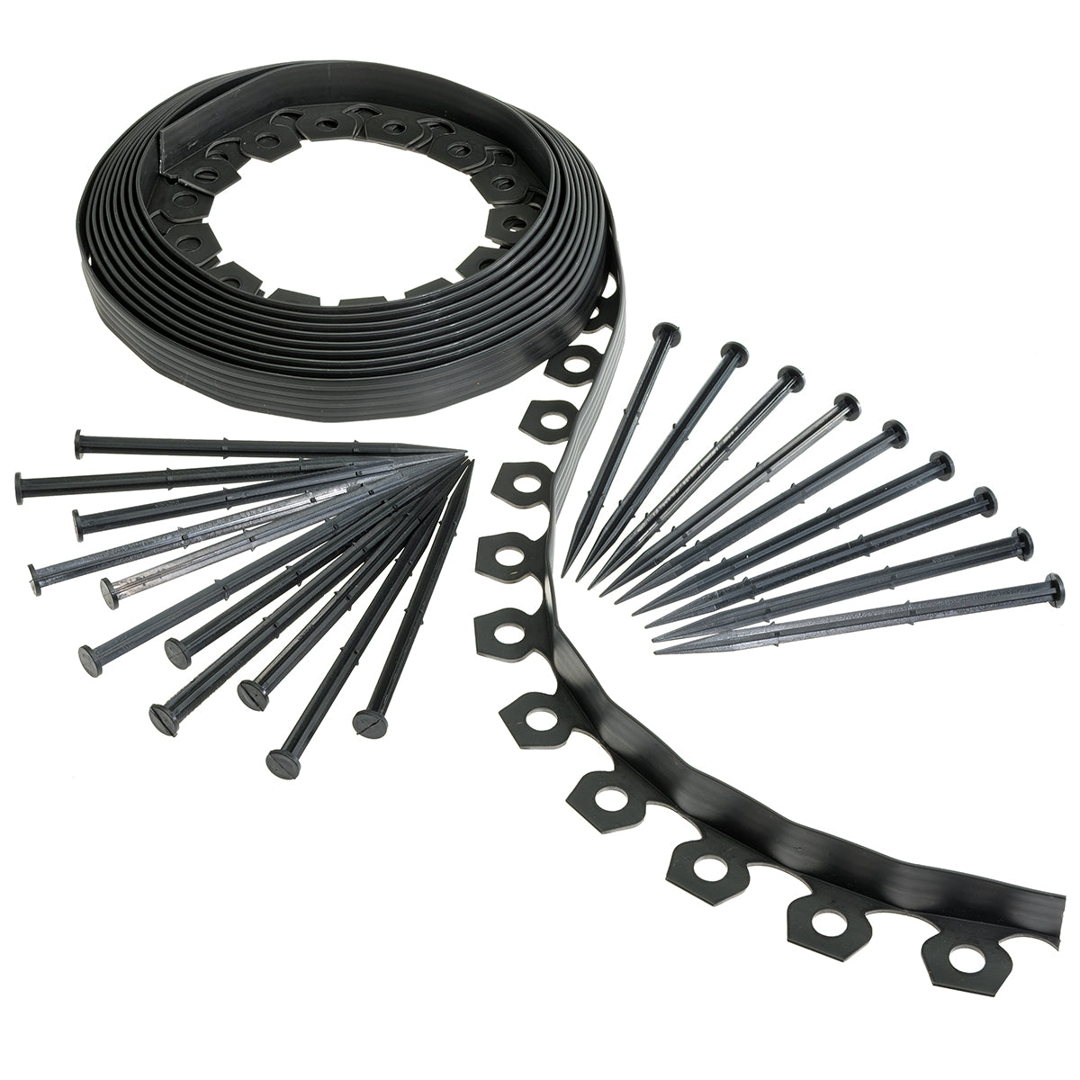 Rasenkante, flexibel 10 m x 40 mm mit 20 Befestigungstiften – Beeteinfassung leicht gemacht