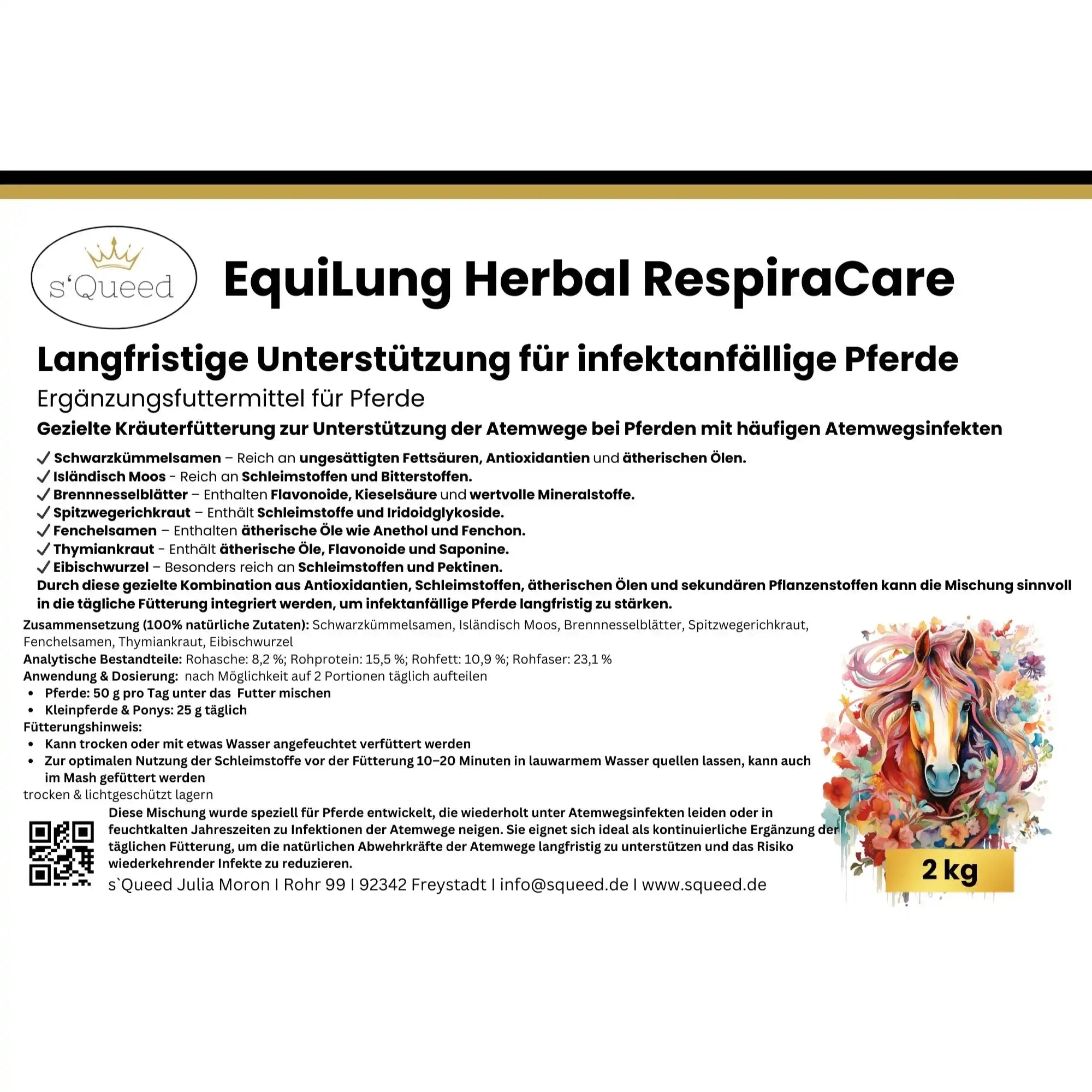 EquiLung Herbal RespiraCare Kräutermischung Für Pferde Zur Langzeitfütterung Bei Beanspruchten Atemwegen by s`Queed