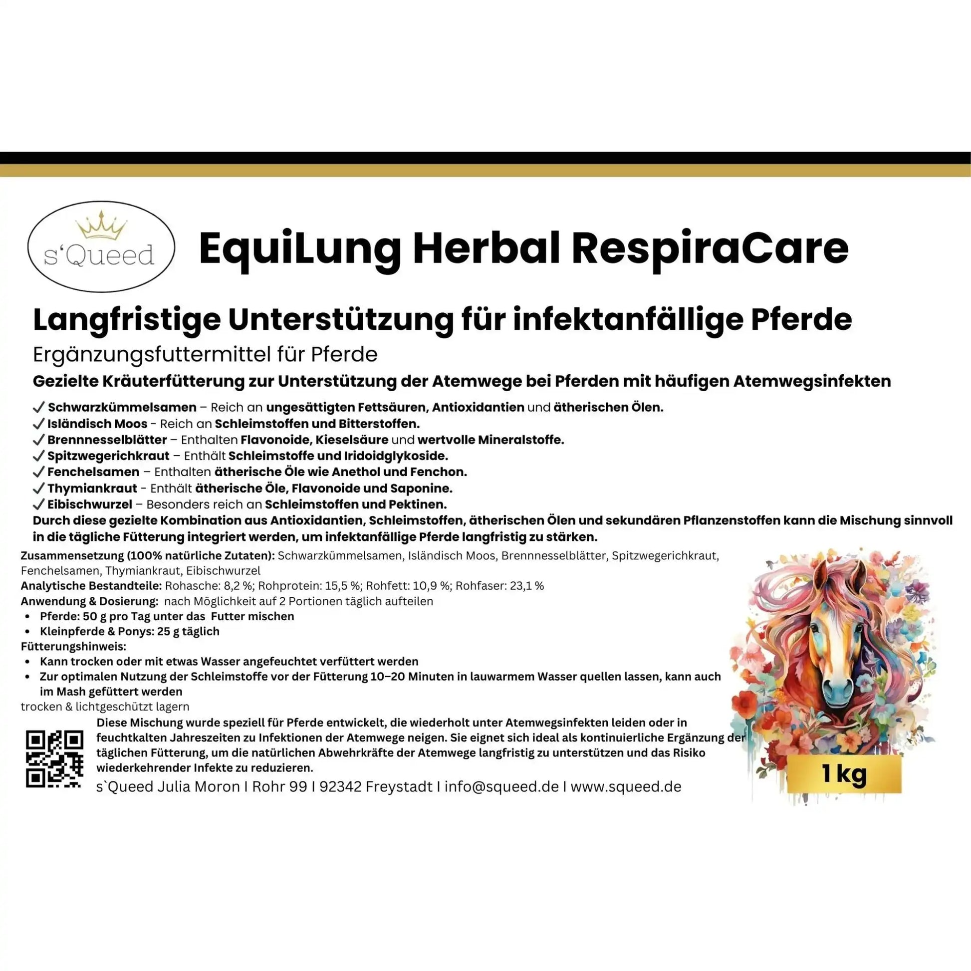 EquiLung Herbal RespiraCare Kräutermischung Für Pferde Zur Langzeitfütterung Bei Beanspruchten Atemwegen by s`Queed