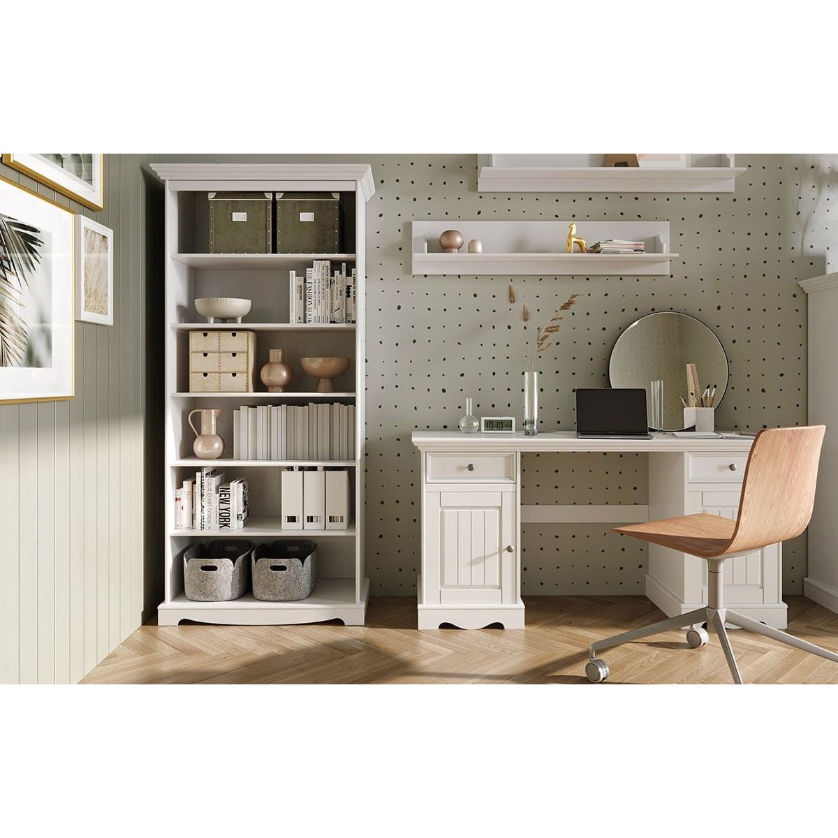 Bologna Elegante Massivholz Kiefer Schreibtisch | Farbe weiß