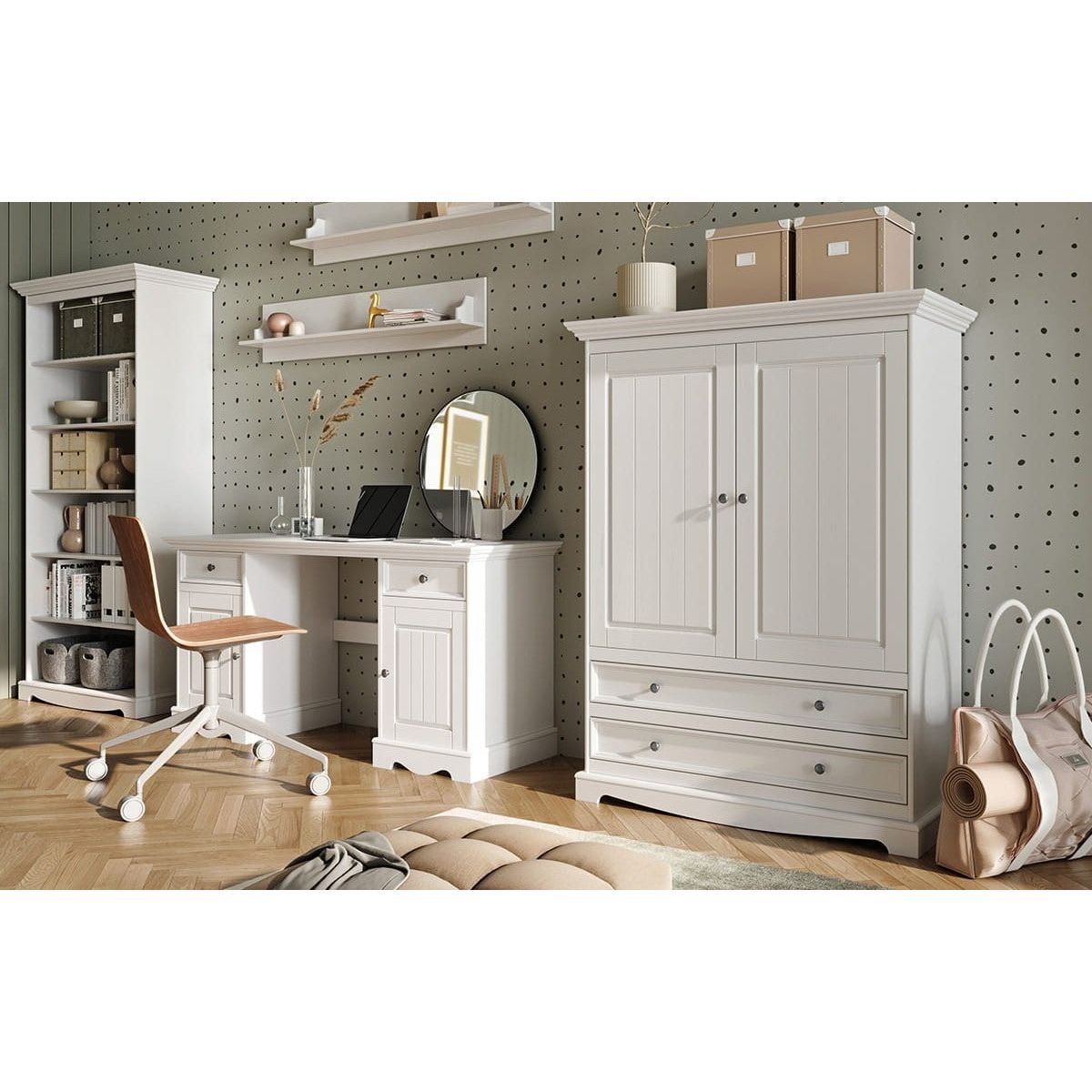 Bologna Elegante Massivholz Kiefer Schreibtisch | Farbe weiß