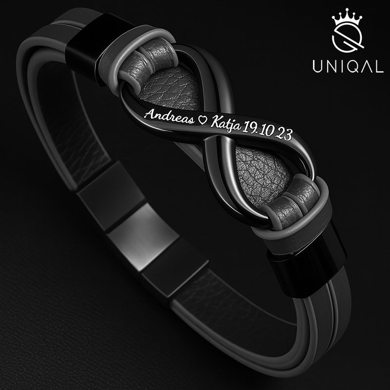 Infinity Black Lederarmband Echtes Rindsleder Unisex Mit Edelstahl Besatz Gravur Möglich Gratis Etui 19 21 23 cm