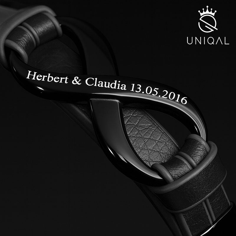 Infinity Black Lederarmband Echtes Rindsleder Unisex Mit Edelstahl Besatz Gravur Möglich Gratis Etui 19 21 23 cm