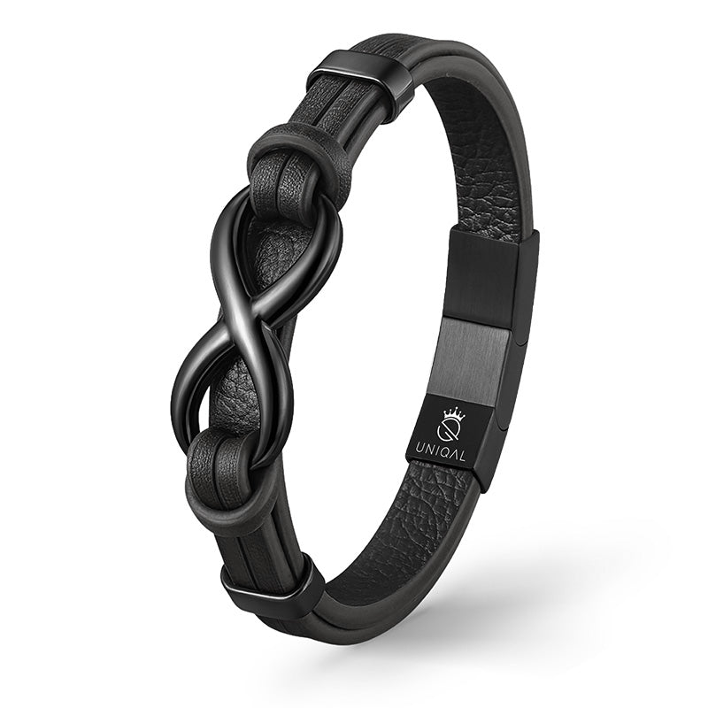 Infinity Black Lederarmband Echtes Rindsleder Unisex Mit Edelstahl Besatz Gravur Möglich Gratis Etui 19 21 23 cm