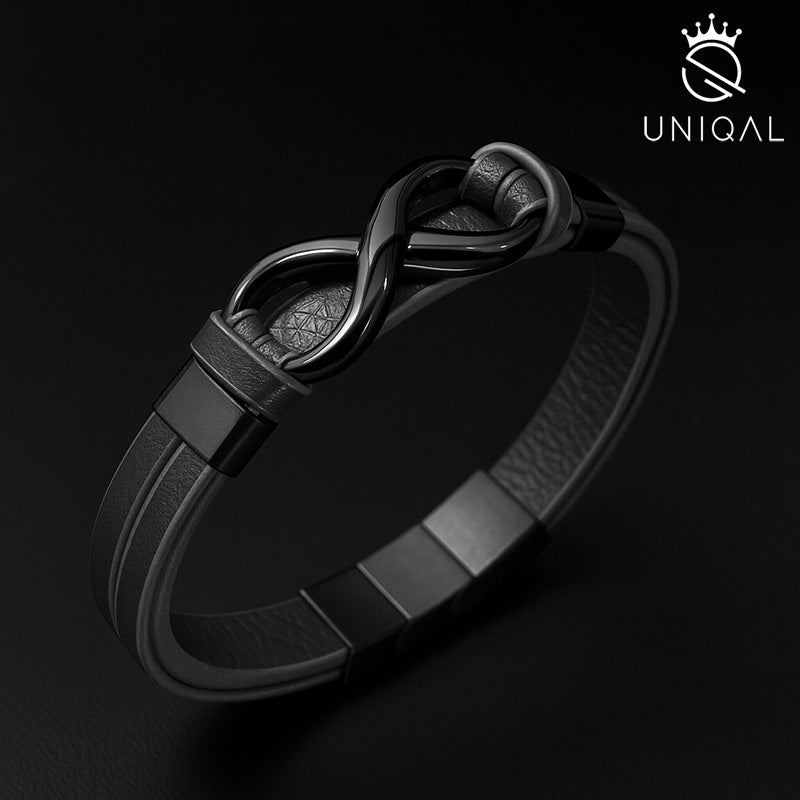 Infinity Black Lederarmband Echtes Rindsleder Unisex Mit Edelstahl Besatz Gravur Möglich Gratis Etui 19 21 23 cm