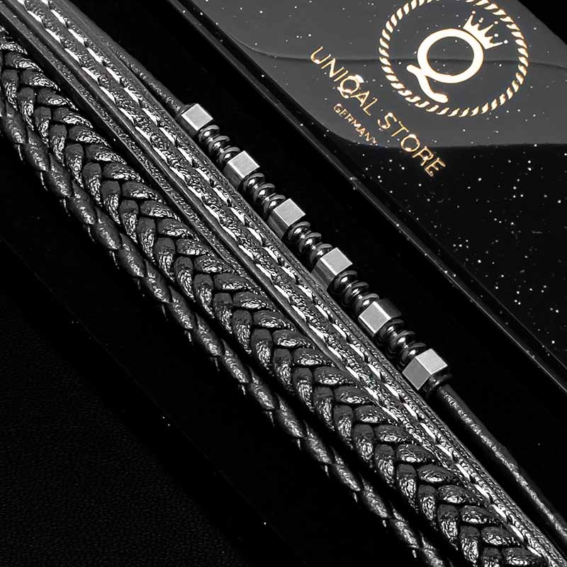 Black Brics Armband Leder Edelstahl Gravierbar Am Verschluss Inklusive Luxus Etui Größen 19 21 23 cm