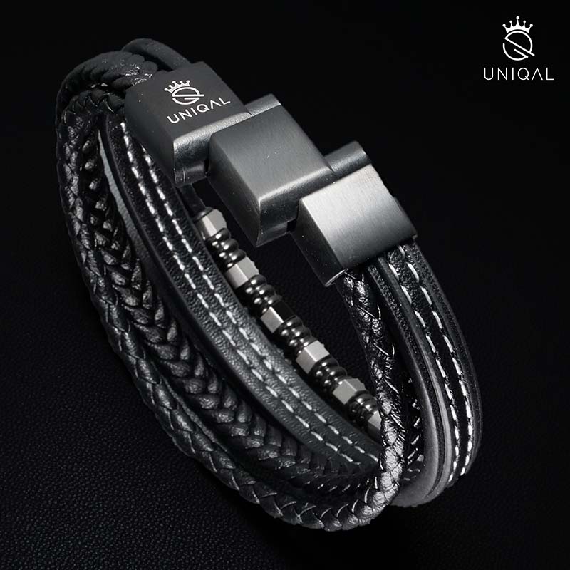 Black Brics Armband Leder Edelstahl Gravierbar Am Verschluss Inklusive Luxus Etui Größen 19 21 23 cm