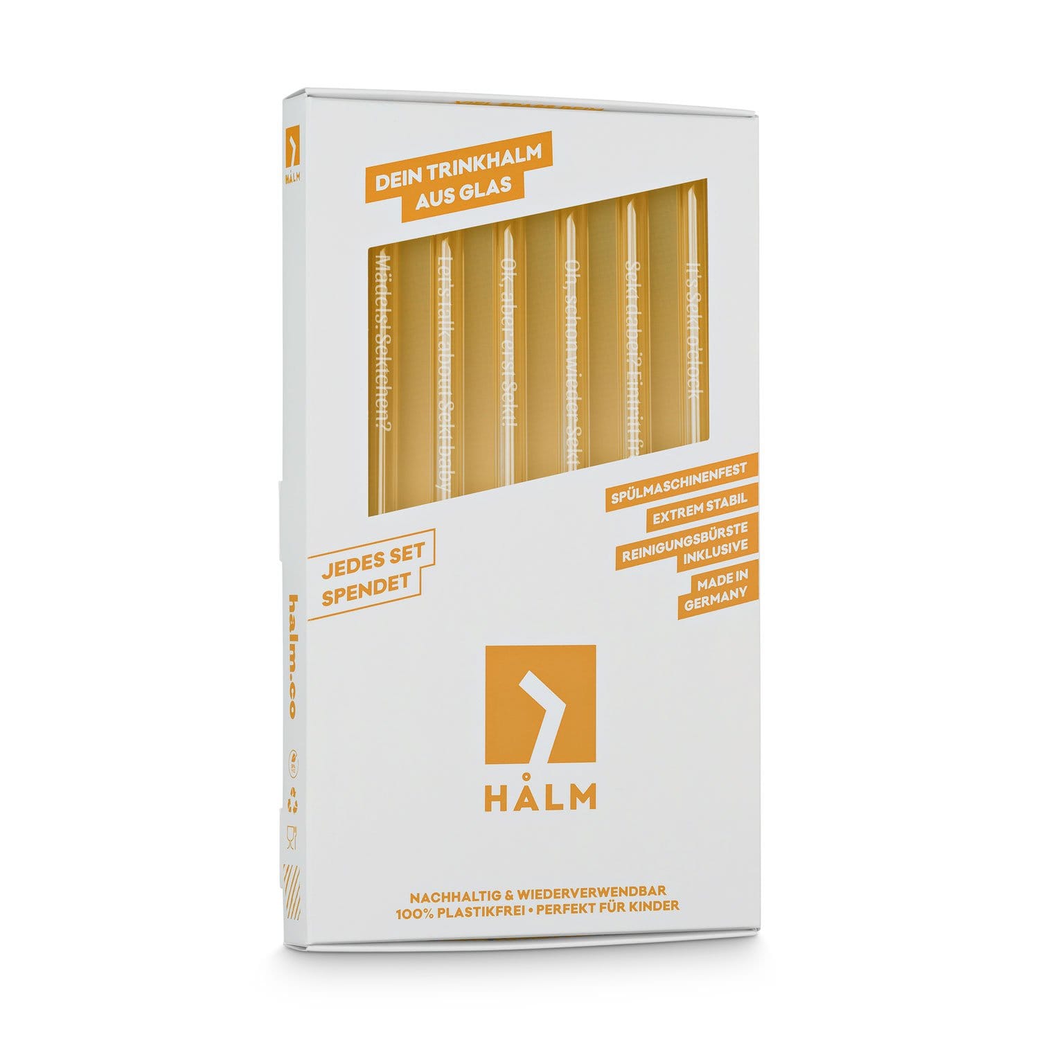 Sekt Sprüche gravierte Glasstrohhalme mit 6 lustigen Sektchen Trinksprüchen