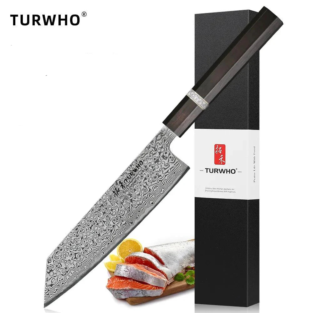 Turwho Kiritsuke Damastmesser 7 Zoll 17,8 cm 73 Lagen Damaststahl Küchenmesser Hochwertig Perfekt Für Sushi