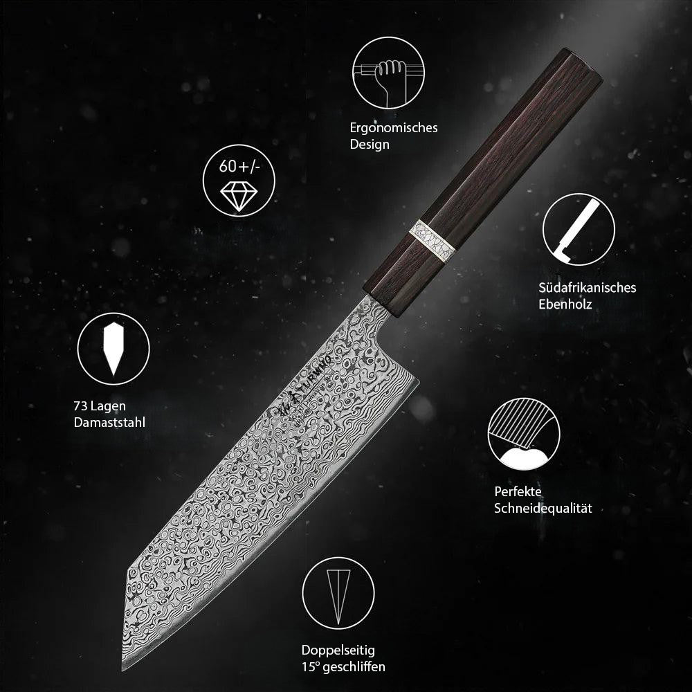 Turwho Kiritsuke Damastmesser 7 Zoll 17,8 cm 73 Lagen Damaststahl Küchenmesser Hochwertig Perfekt Für Sushi