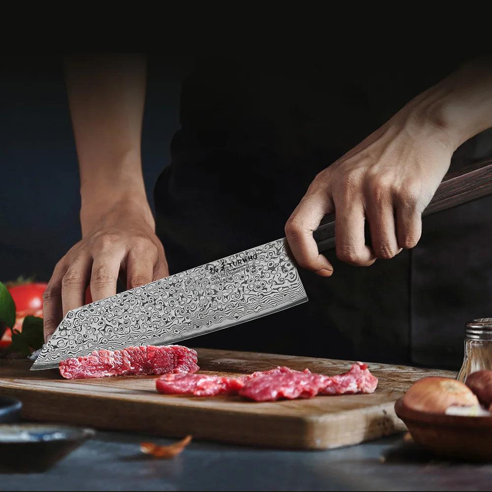 Turwho Kiritsuke Damastmesser 7 Zoll 17,8 cm 73 Lagen Damaststahl Küchenmesser Hochwertig Perfekt Für Sushi