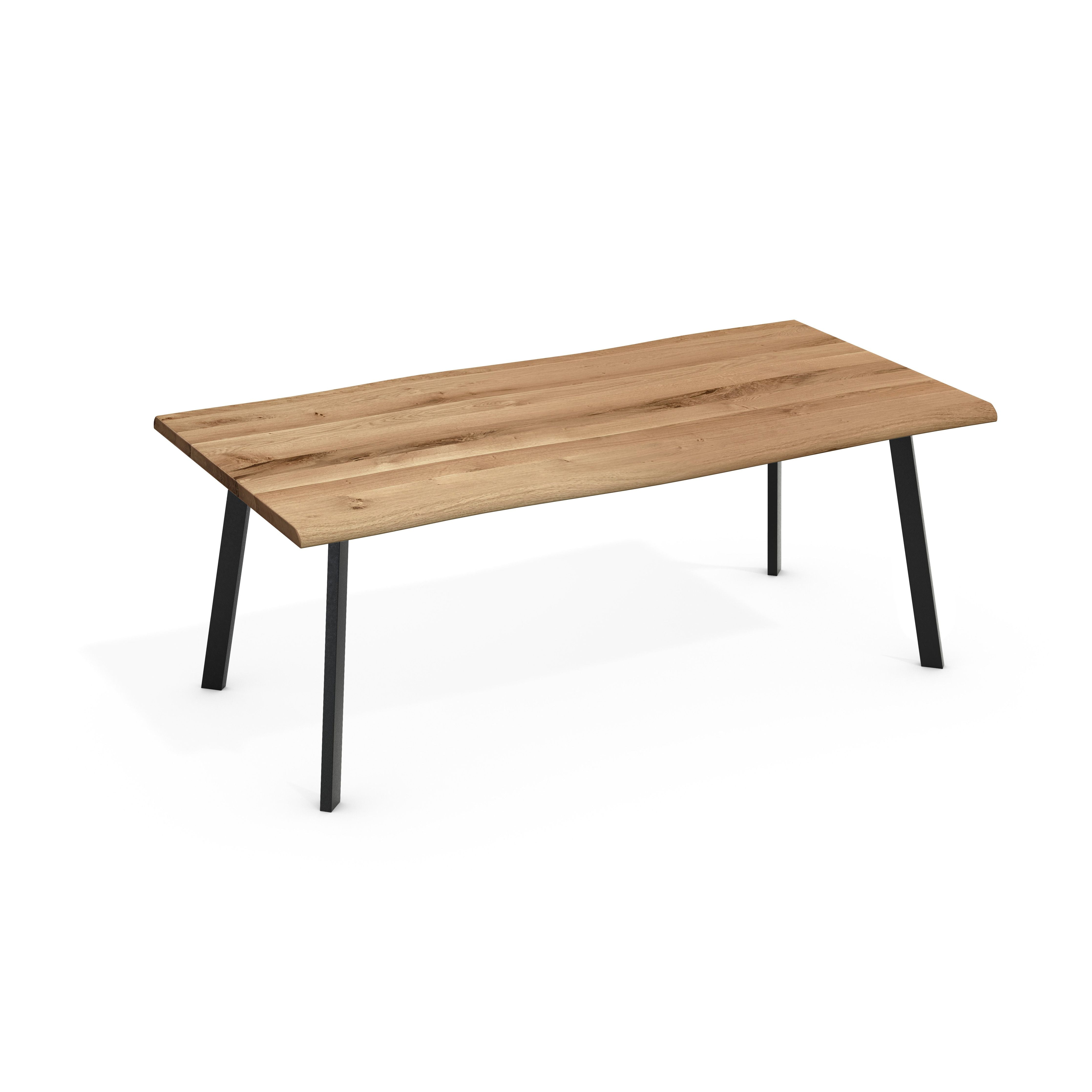 Esstisch Lukas Eiche Massiv Baumkante Vierfuß Gestell Schräg Schwarz Pulverbeschichtet Breite Von 180 Bis 240 cm