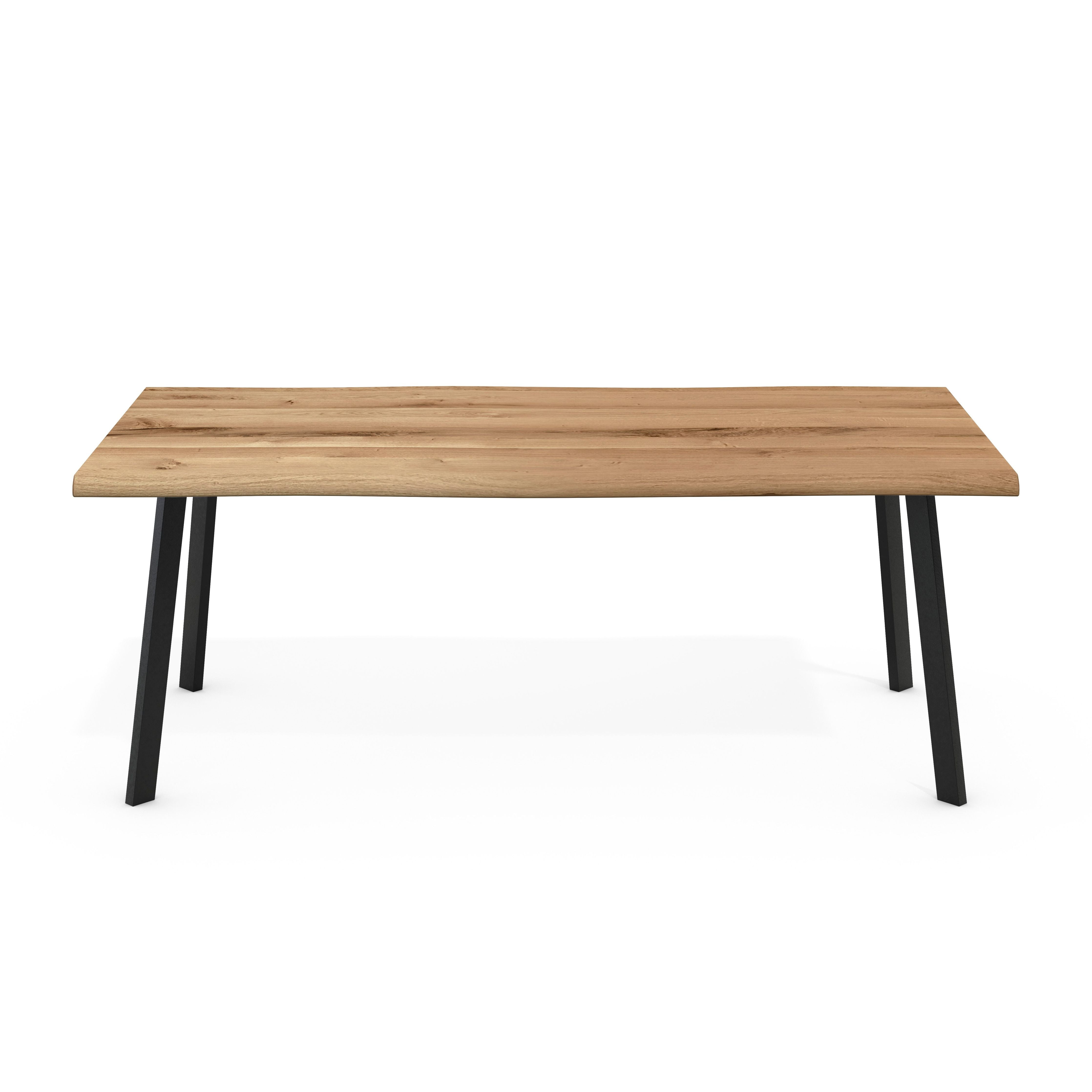 Esstisch Lukas Eiche Massiv Baumkante Vierfuß Gestell Schräg Schwarz Pulverbeschichtet Breite Von 180 Bis 240 cm