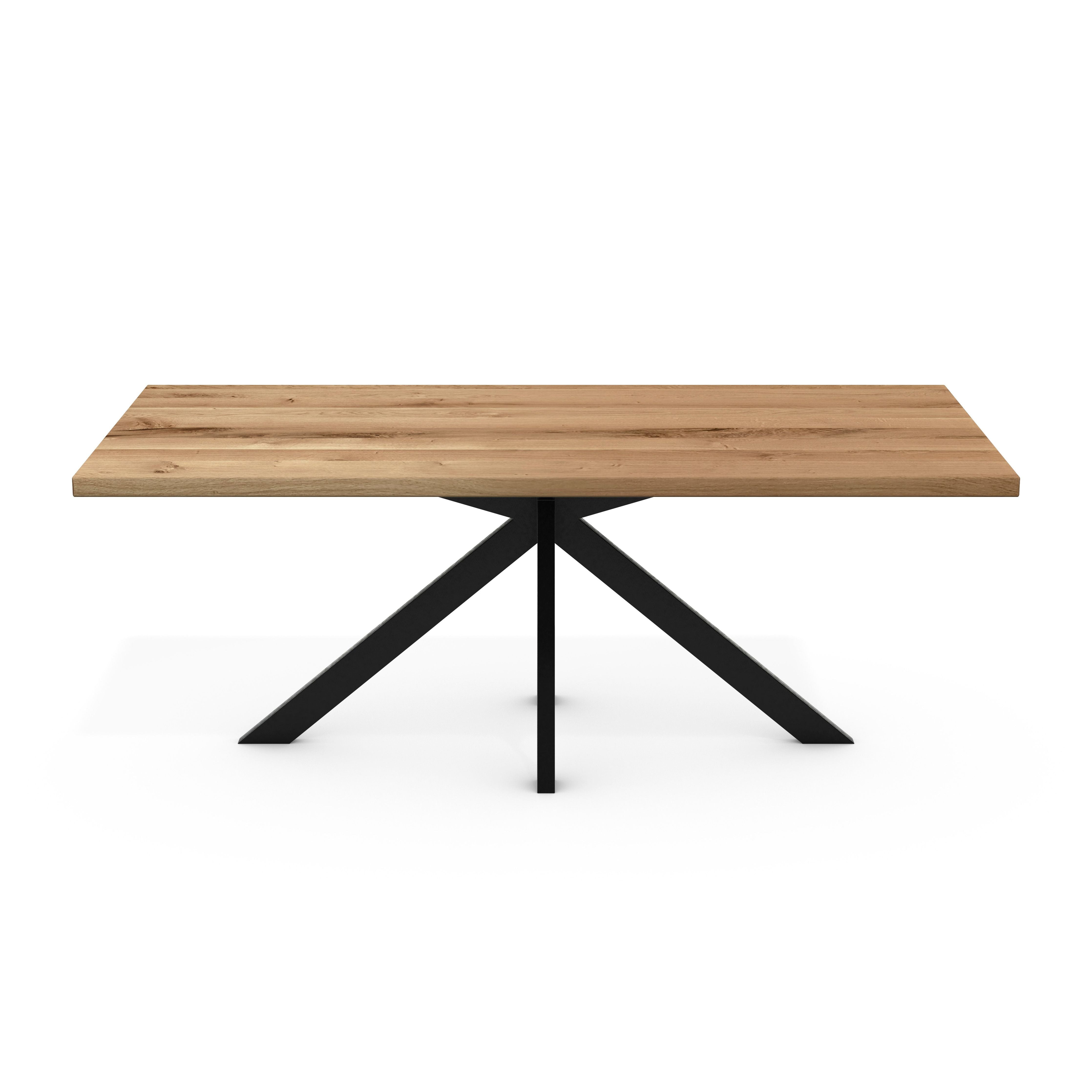 Esstisch Leeds Spider Gestell Eiche Wildeiche Massiv Geölt Mit Gerader Kante Metall Schwarz Pulverbeschichtet