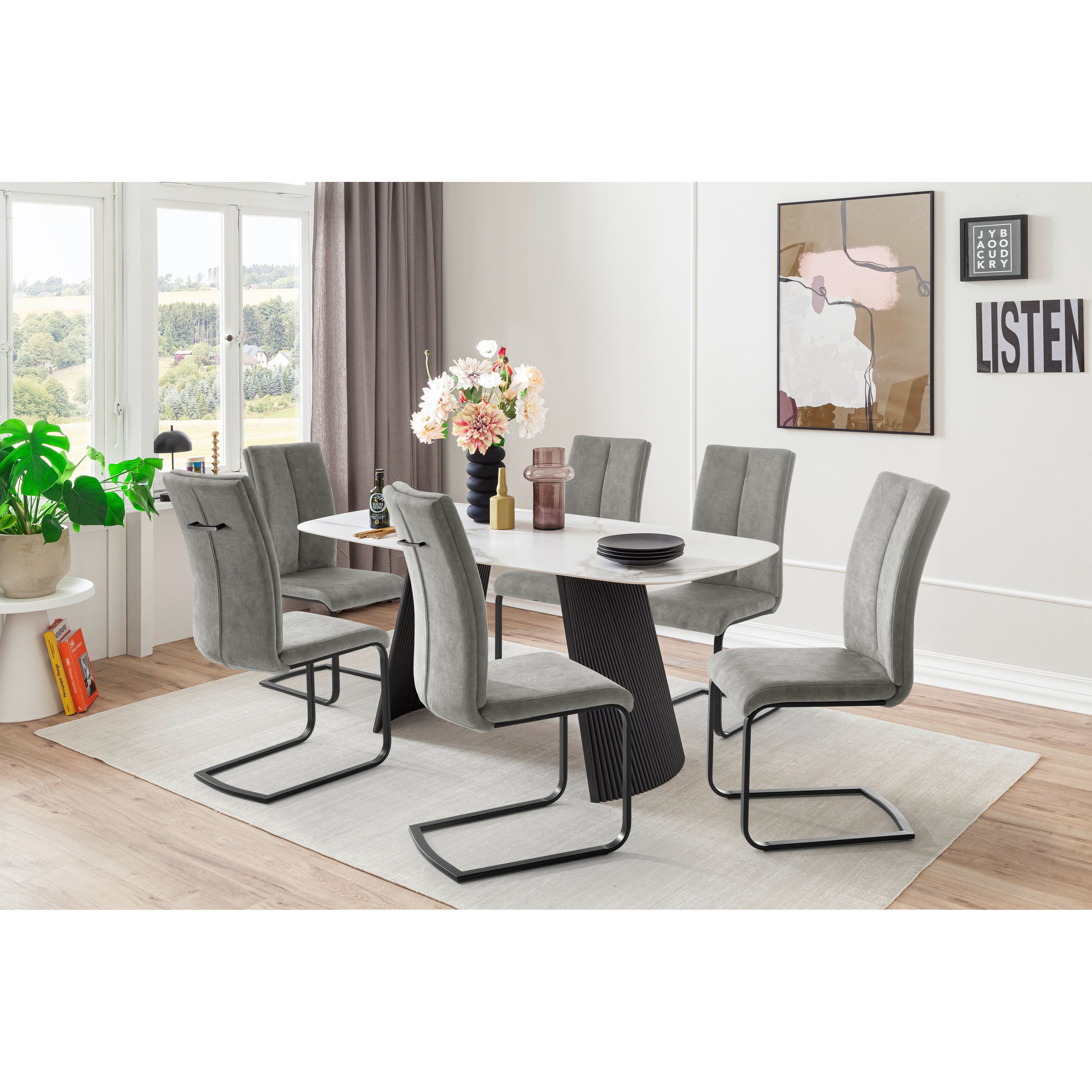 Hudson Schwinstuhl Mit Griff Vierer Set Vintage Veloursoptik Polyester Gestell Schwarz Matt Oder Edelstahl Gebürstet