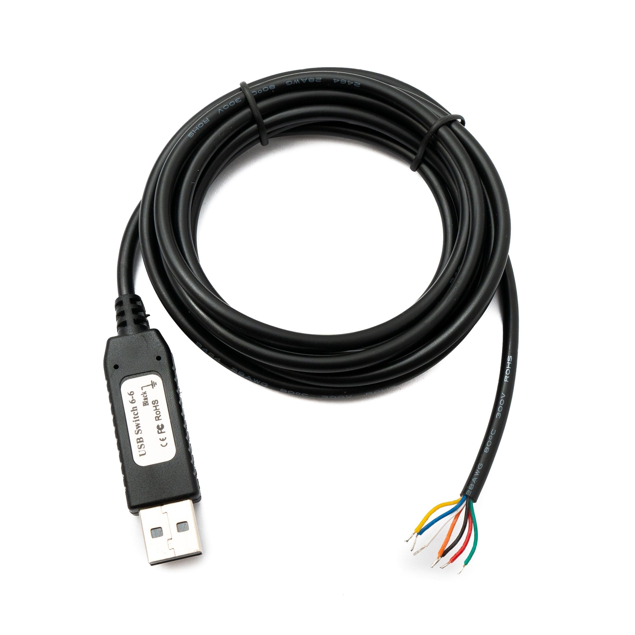 PCsensor USB 2.0 Kabel Typ A 2 m 7 Pin Pigtail Draht Schwarz Hohe Geschwindigkeit Bis 480 MBit Sekunde