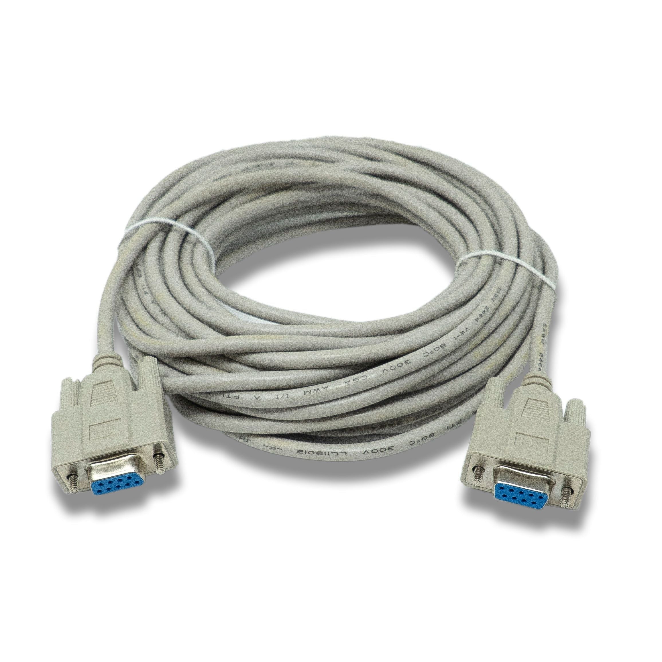 Professionelles Nullmodem Kabel 10 m für Serielle Verbindungen RS232 DB9 9 Pin Buchse zu Buchse in Grau