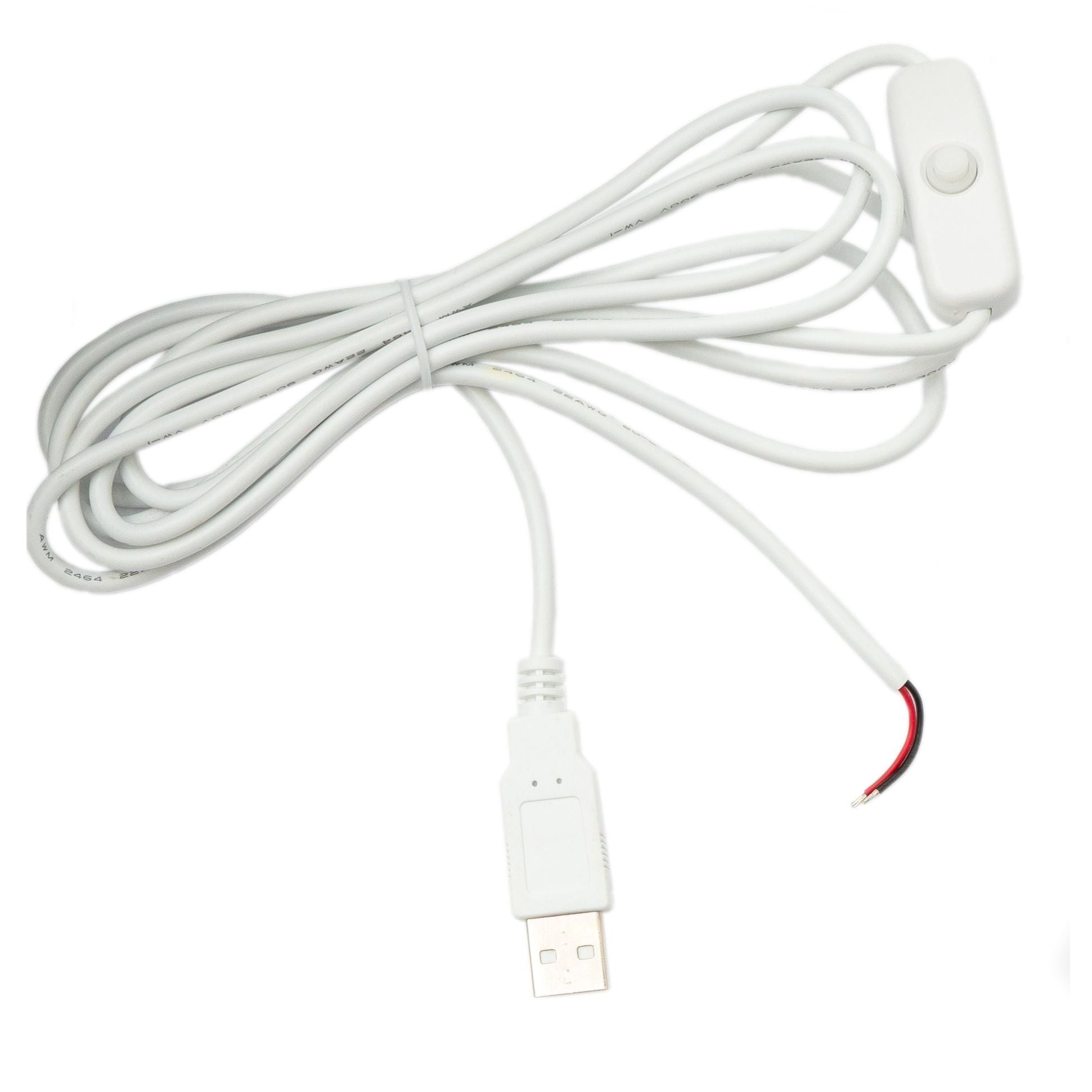 SYSTEM-S USB 2.0 Kabel 100 cm Typ A Stecker zu 2 Pin Pigtail vorgezinnt Draht Schalter Weiß