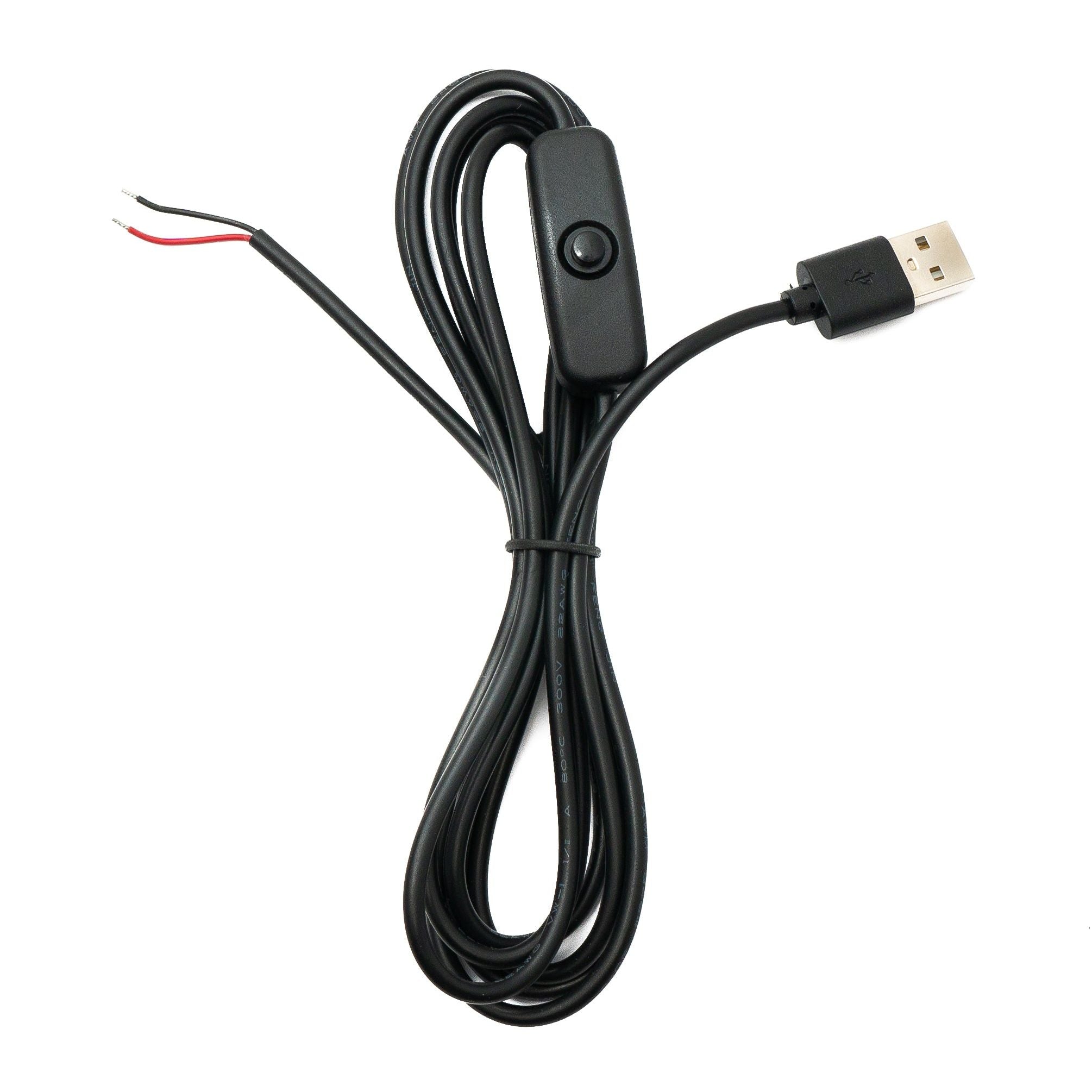 USB 2.0 Kabel Typ A Stecker Zu Zwei Pin Pigtail Mit Schalter Schwarz Kabellänge 200 Cm