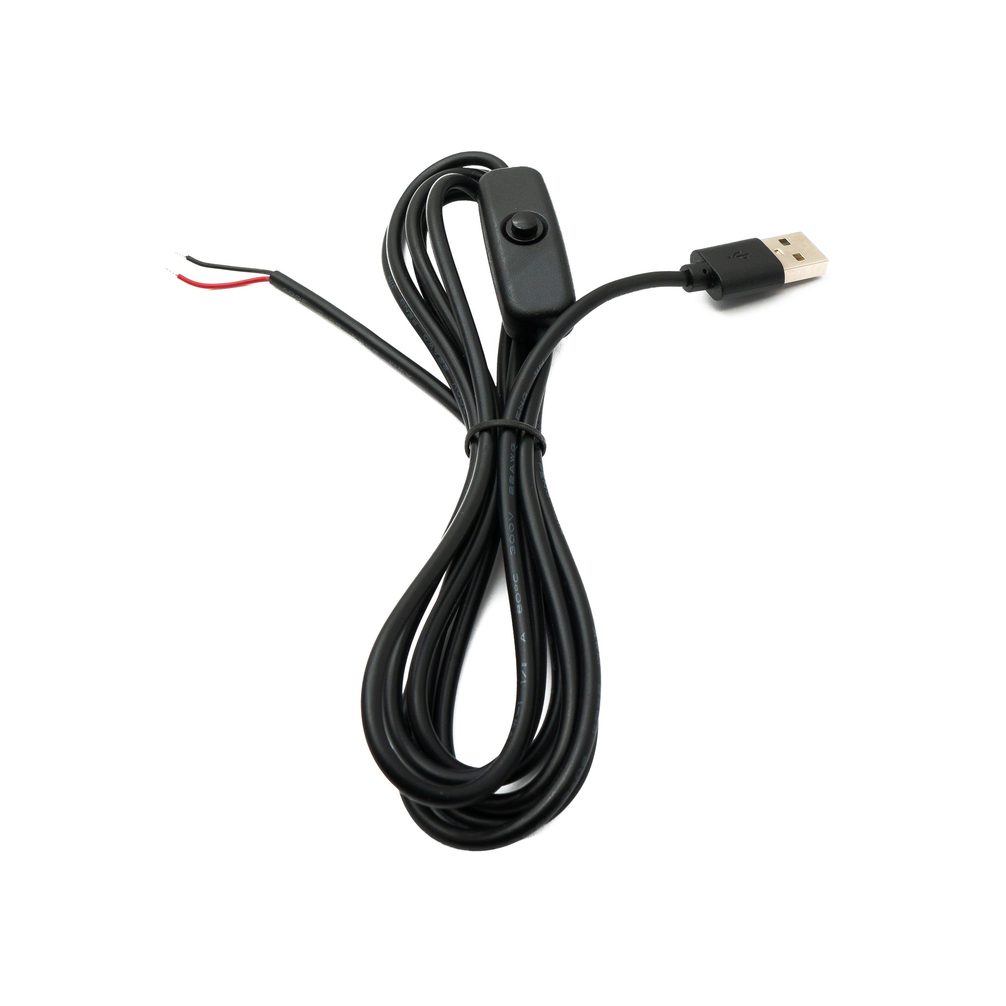 USB 2.0 Kabel Typ A Stecker Zu Zwei Pin Pigtail Mit Schalter Schwarz Kabellänge 200 Cm