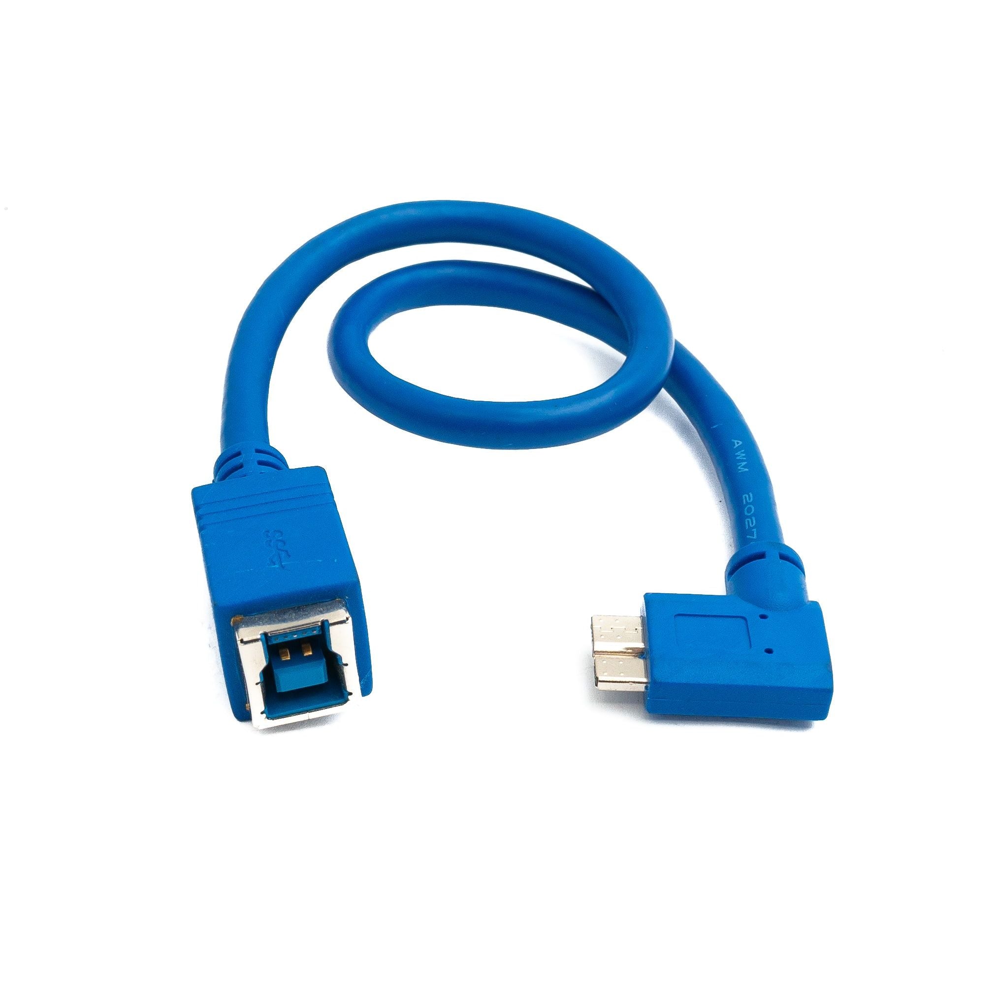 USB 3.0 Kabel Typ B Buchse zu Micro B Stecker Linker Winkel Blau 34 cm SuperSpeed