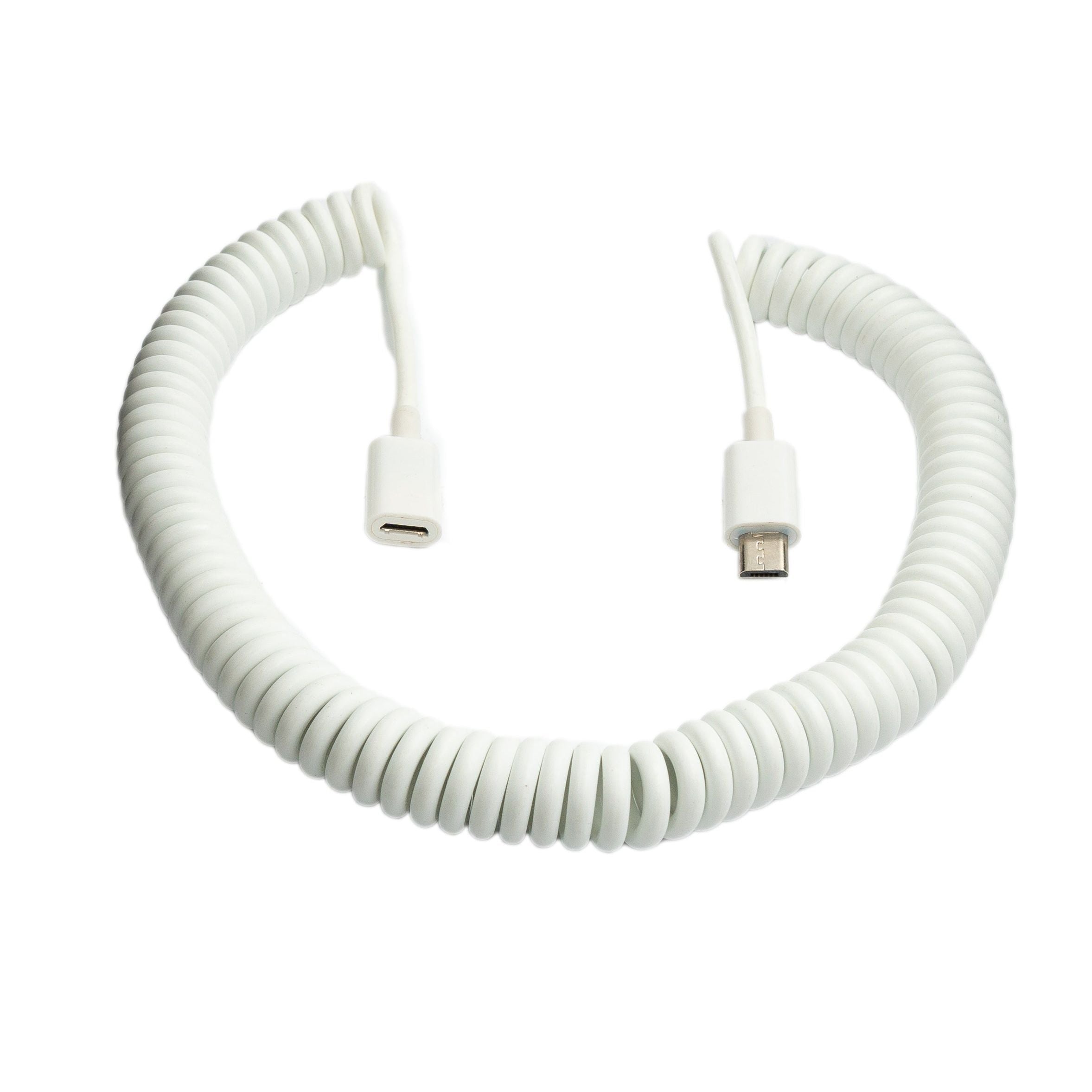 SYSTEM-S USB 2.0 Kabel Spiralkabel Micro B Stecker Zur Buchse Weiß 3 Meter Lang