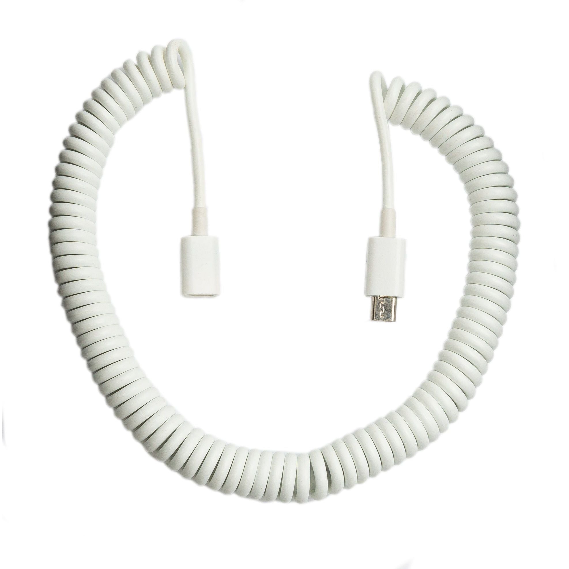 SYSTEM-S USB 2.0 Kabel Spiralkabel Micro B Stecker Zur Buchse Weiß 3 Meter Lang