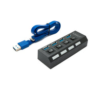 USB 3.0 Hub Vier Ports Typ A Individuell Umschaltbar Mit LED Blau Je Anschluss Schwarz