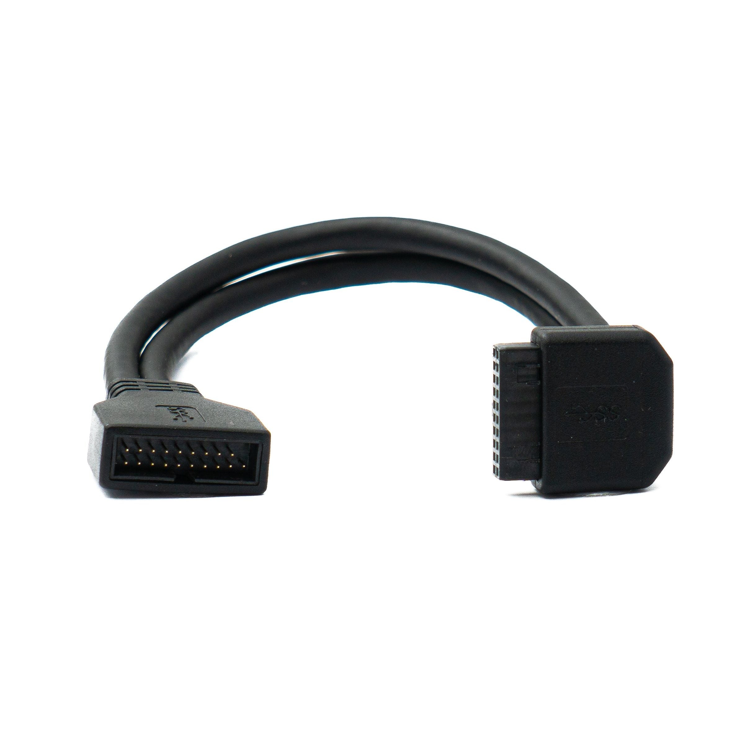 SYSTEM-S USB 3.0 Kabel 25 cm 19 Pin Stecker zu 20 Pin Buchse Motherboard Down Angled Winkel 5 Gbit/s 100W