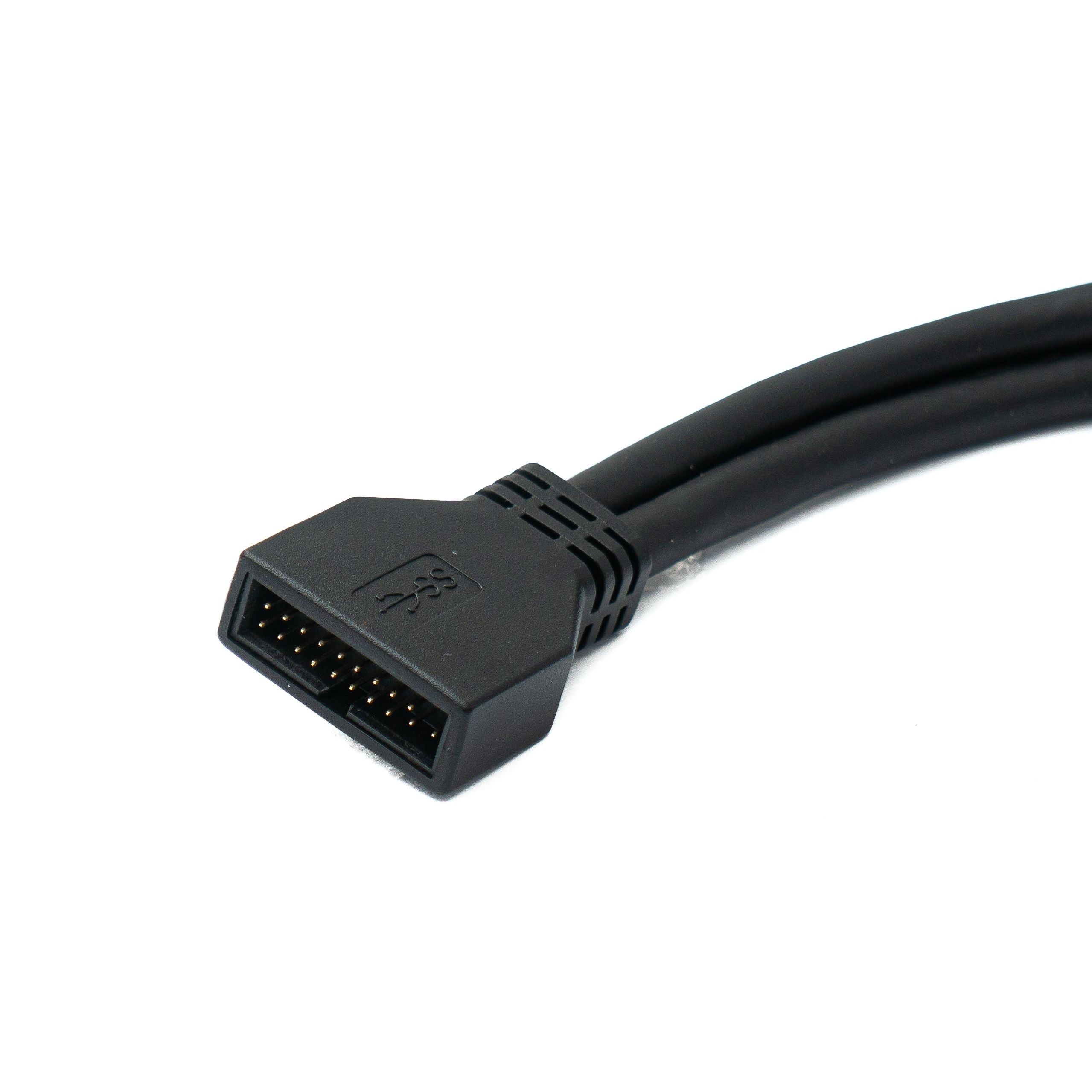 SYSTEM-S USB 3.0 Kabel 25 cm 19 Pin Stecker zu 20 Pin Buchse Motherboard Down Angled Winkel 5 Gbit/s 100W
