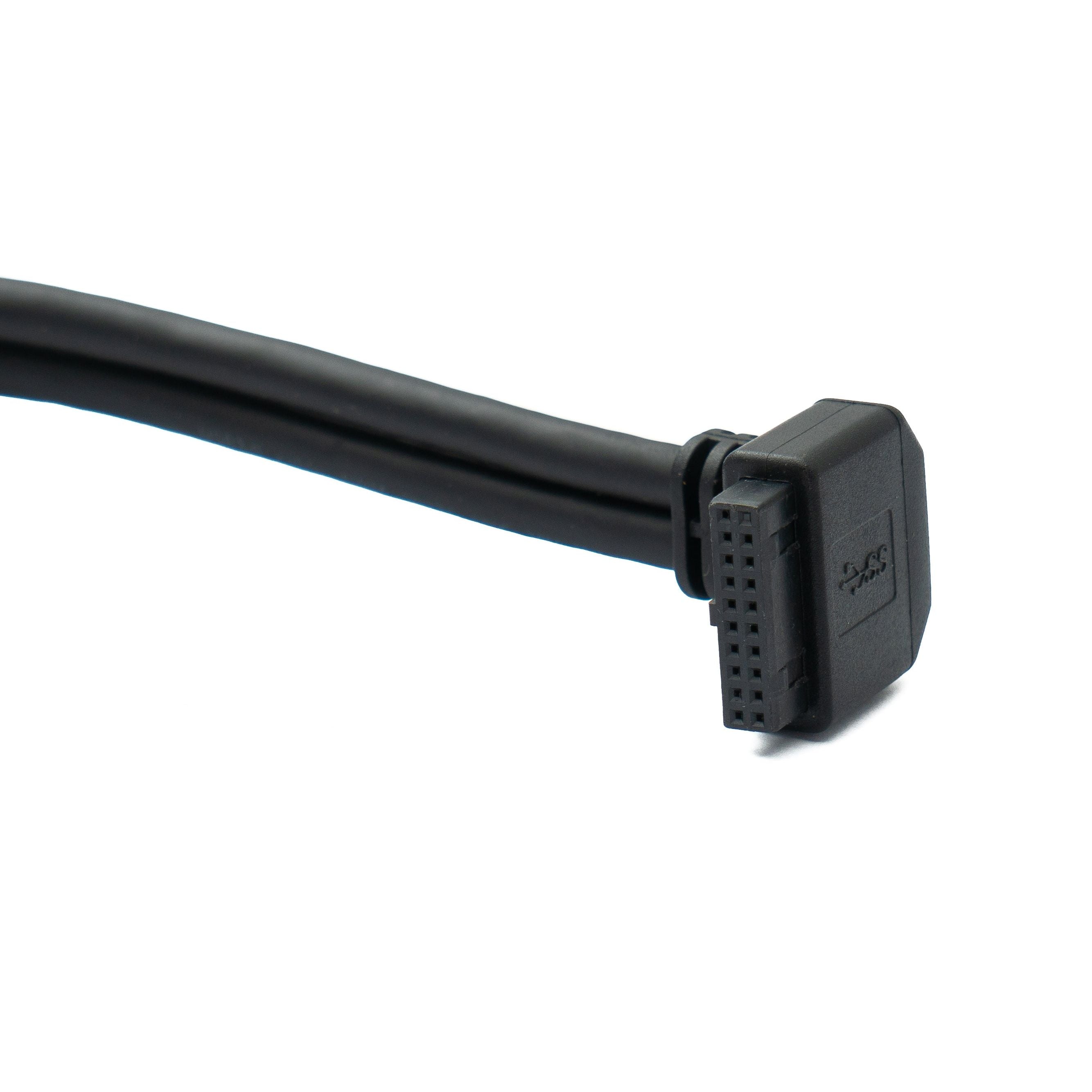 SYSTEM-S USB 3.0 Kabel 25 cm 19 Pin Stecker zu 20 Pin Buchse Motherboard Down Angled Winkel 5 Gbit/s 100W
