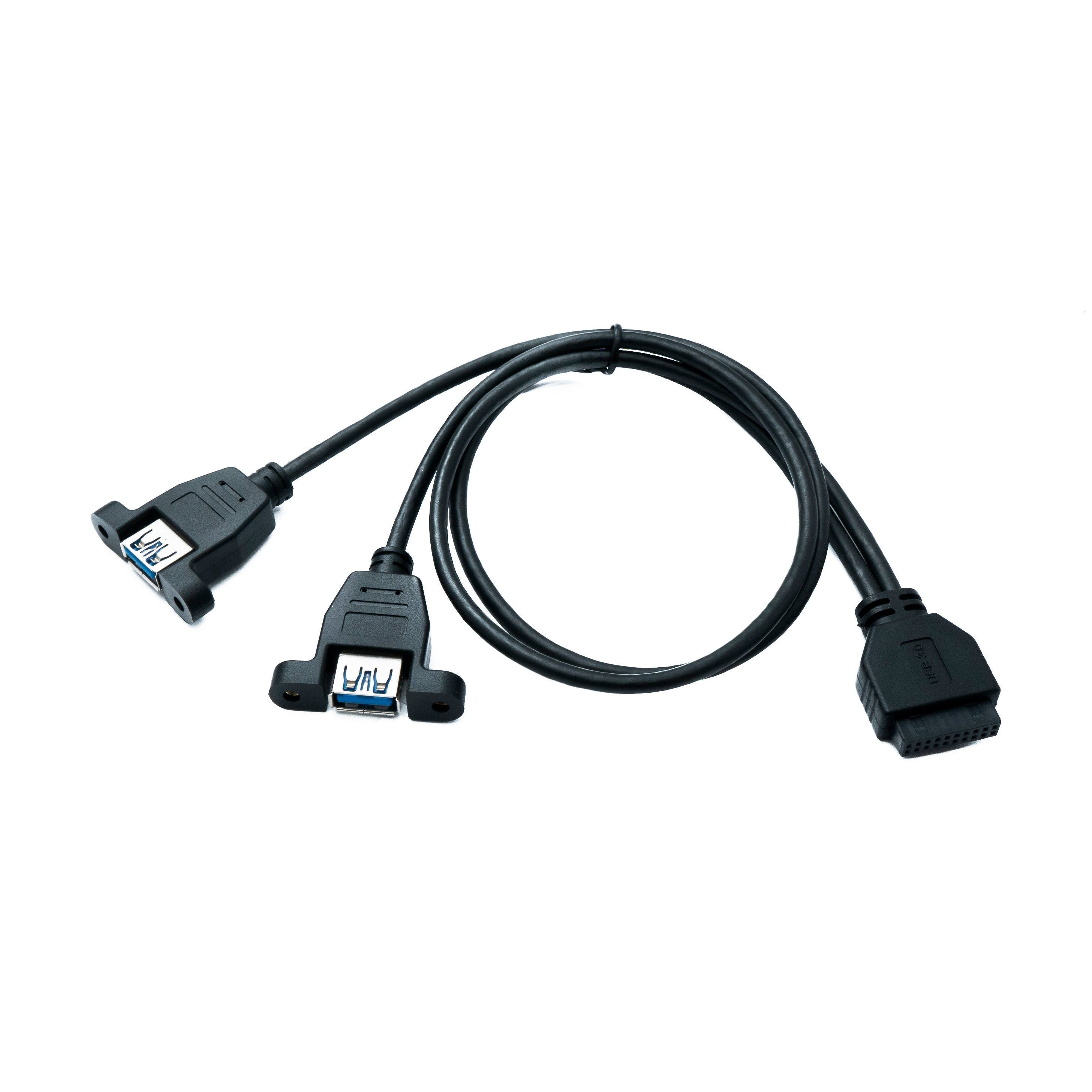 SYSTEM-S USB 3.0 Y Kabel 19-Pin Buchse Zu 2x USB 3.0 Typ A - Panel-Mount Schraubenbefestigung 5 Gbit/s 100 W