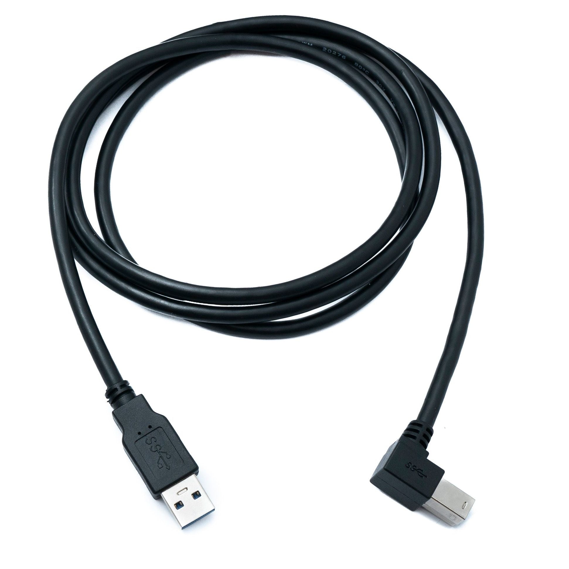 SYSTEM-S USB 3.0 Kabel 150 cm Typ B Stecker zu A Stecker Winkel Left Angled 5 Gbit/s 100W in Schwarz