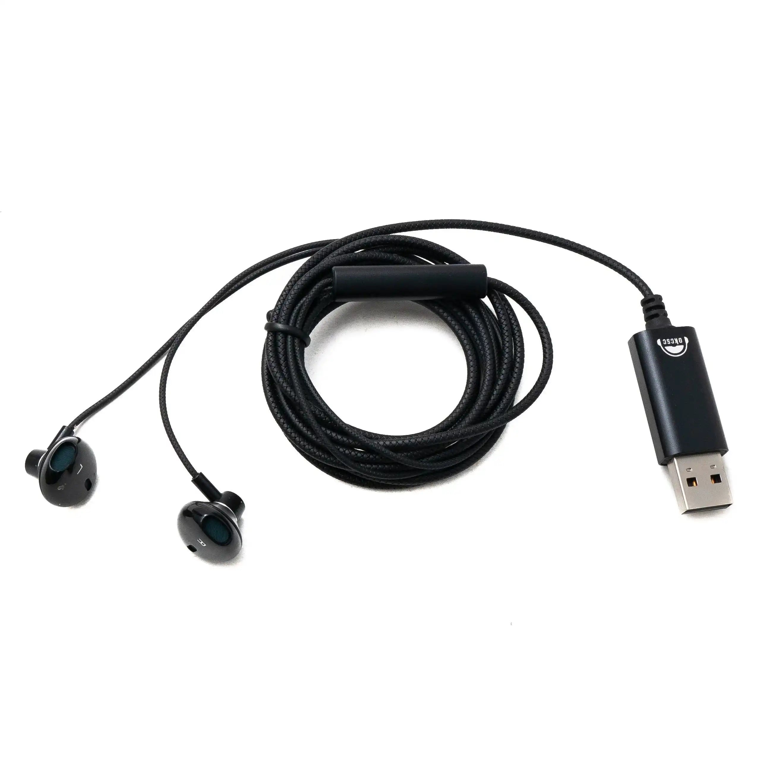 SYSTEM-S Stereo In Ear Noise Cancelling Kopfhörer 2 m USB 2.0 Lautstärkeregler Mikrofon Tasche Schwarz