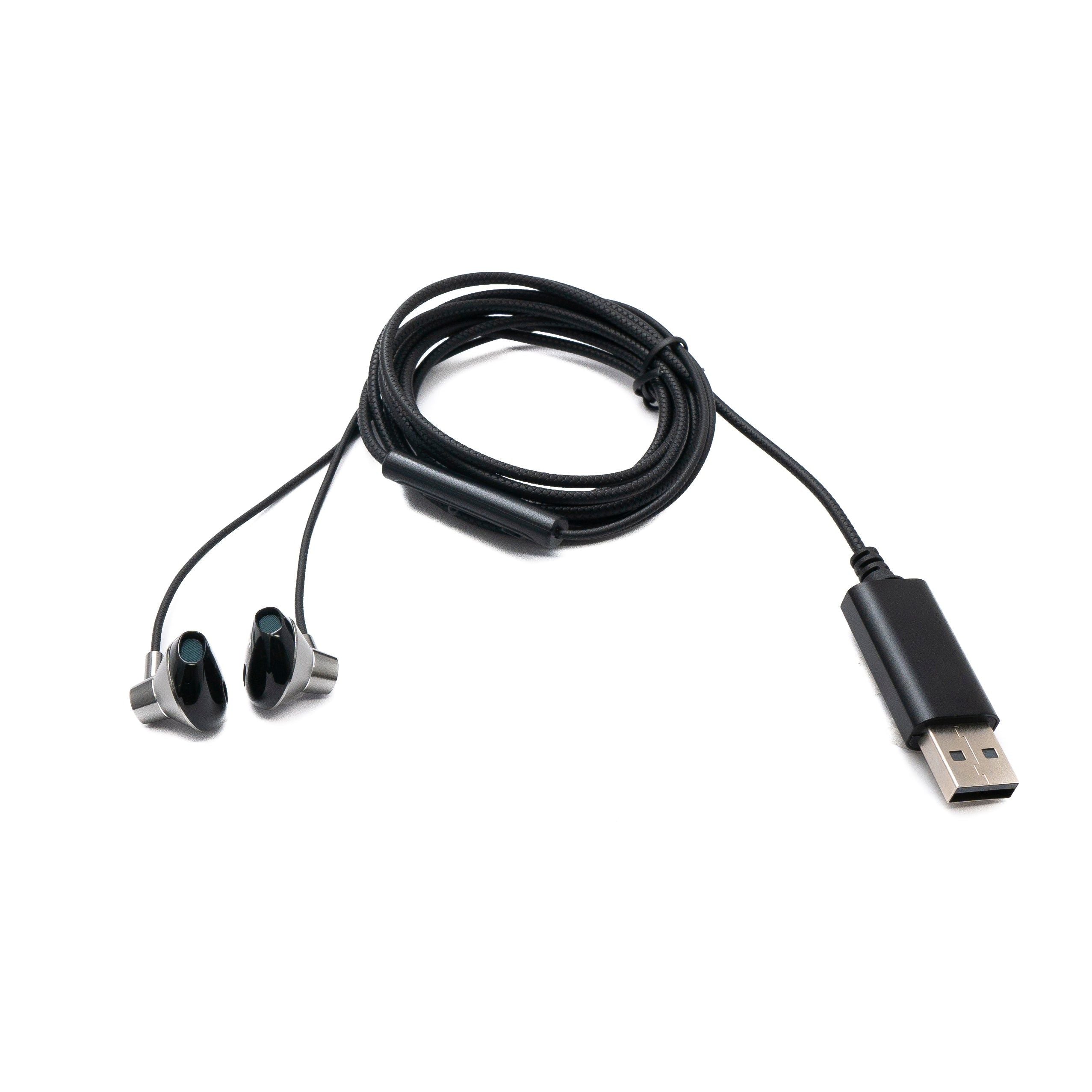 Stereo In Ear Noise Cancelling Kopfhörer USB 2.0 Mit Lautstärkeregler Und Mikrofon 2 m Kabel Grau