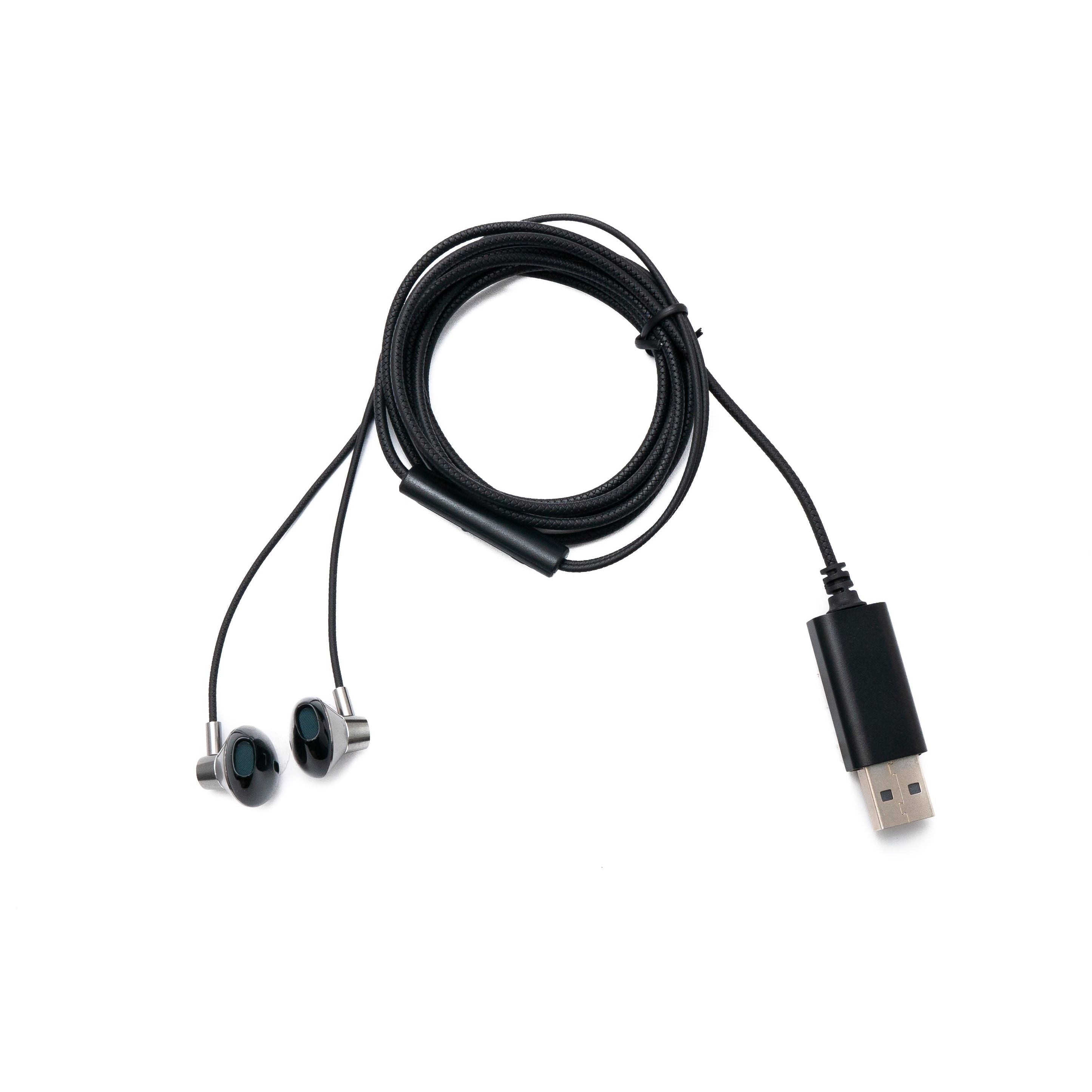 Stereo In Ear Noise Cancelling Kopfhörer USB 2.0 Mit Lautstärkeregler Und Mikrofon 2 m Kabel Grau