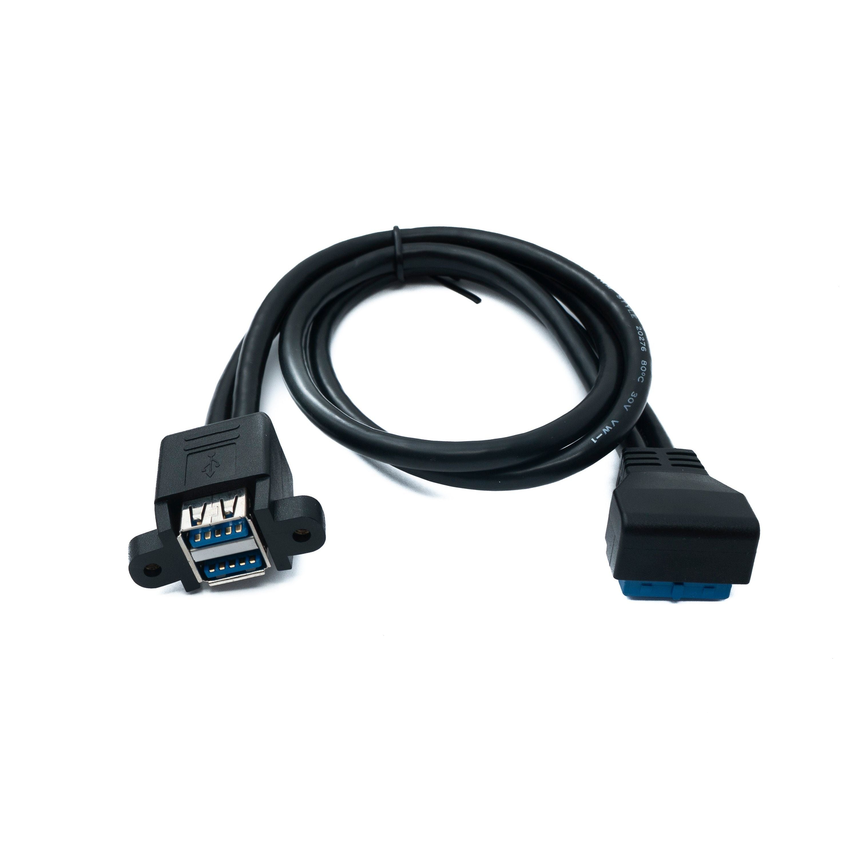 System-S USB 3.0 Kabel 50 cm Internes 20-Pin Zu Dual USB Typ A Panel Mount Winkel Down Angled