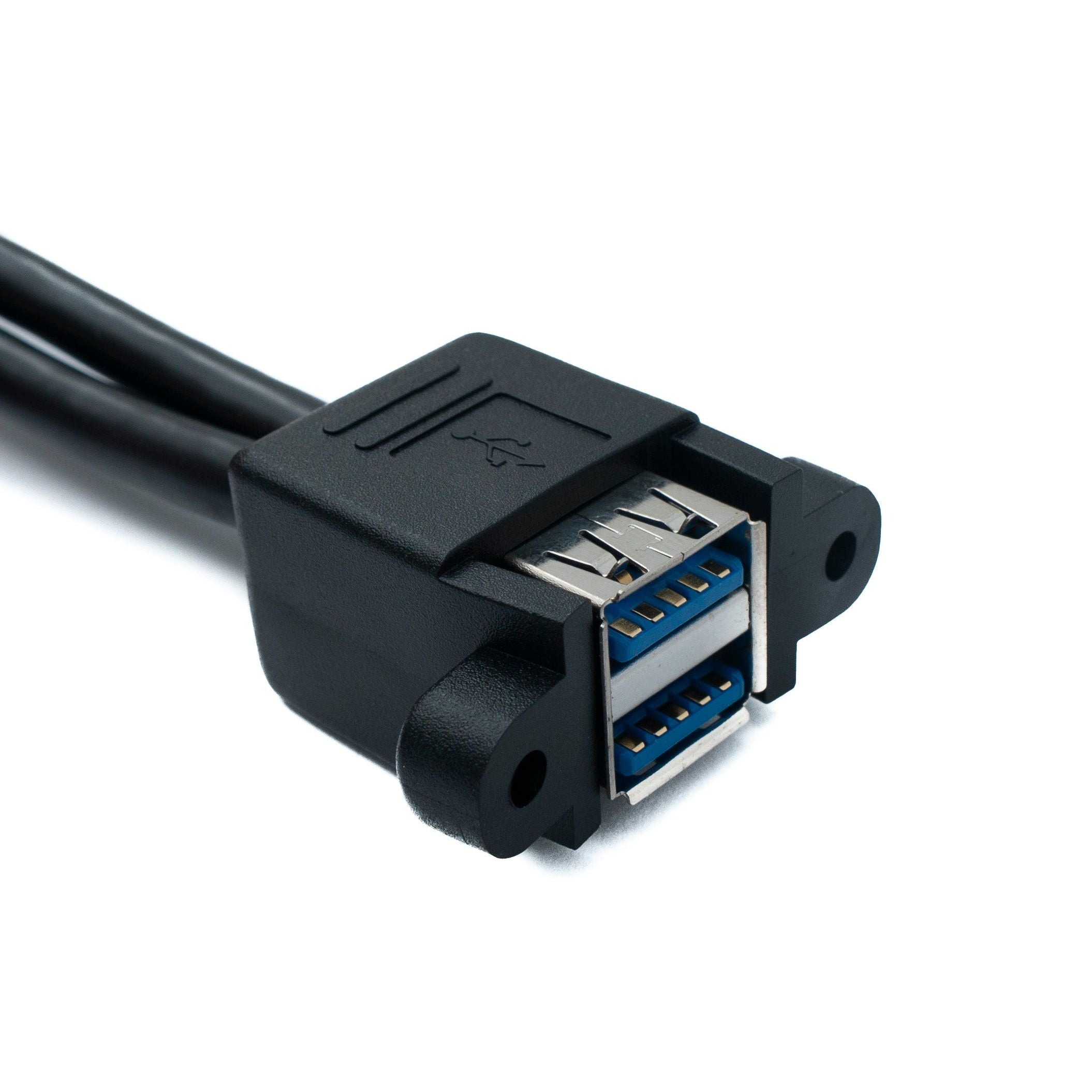 System-S USB 3.0 Kabel 50 cm Internes 20-Pin Zu Dual USB Typ A Panel Mount Winkel Down Angled