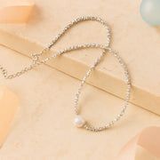 Kette mit Anhänger aus 925er Sterling-Silber, Strukturkette mit Perle