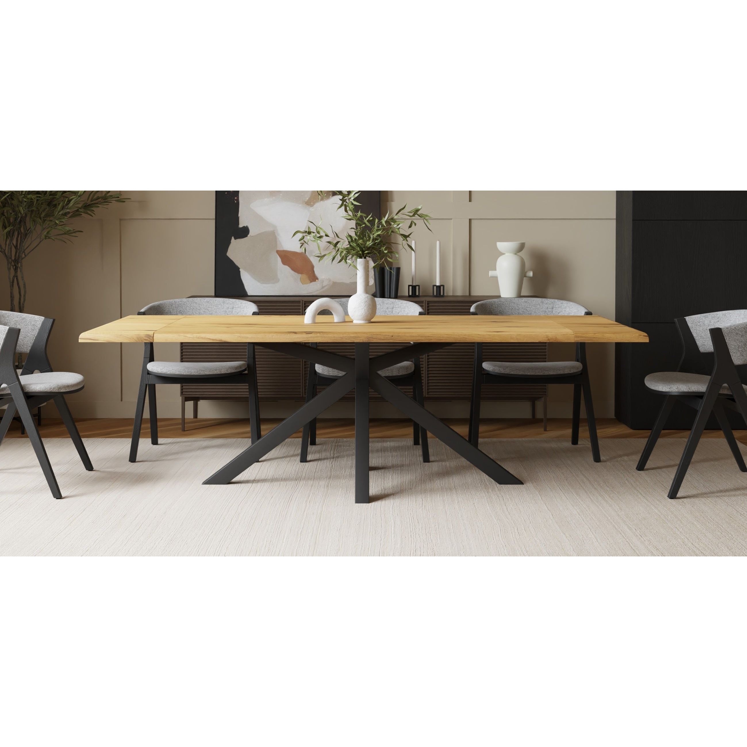 Esstisch Mit Ansteckplatten Eiche Massiv Baumkante Life Edge Und Spidergestell 160x90 Erweiterbar Auf 240x90