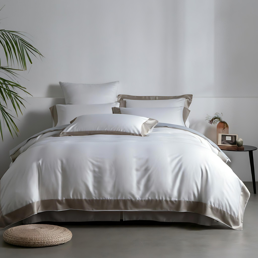 Eklipse Baumwolle Satin Deckenbezug 100 Prozent Ägyptischer Baumwolle 600 Fadendichte Weiß Mit Farbigem Randdesign