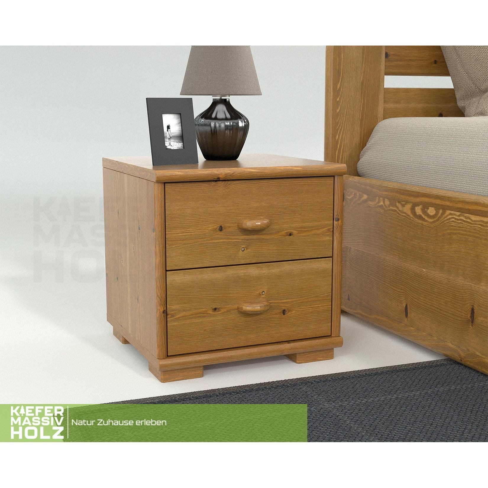 Vanessa Kiefer Massivholz Nachttisch Nachtschrank | 2-Schubladen | 100% Bio Kiefer