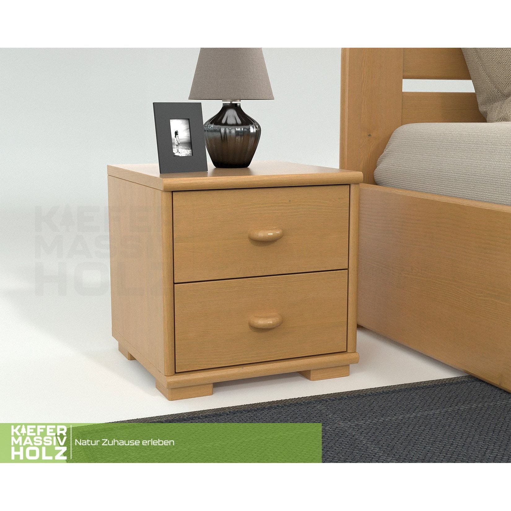Vanessa Kiefer Massivholz Nachttisch Nachtschrank | 2-Schubladen | 100% Bio Kiefer