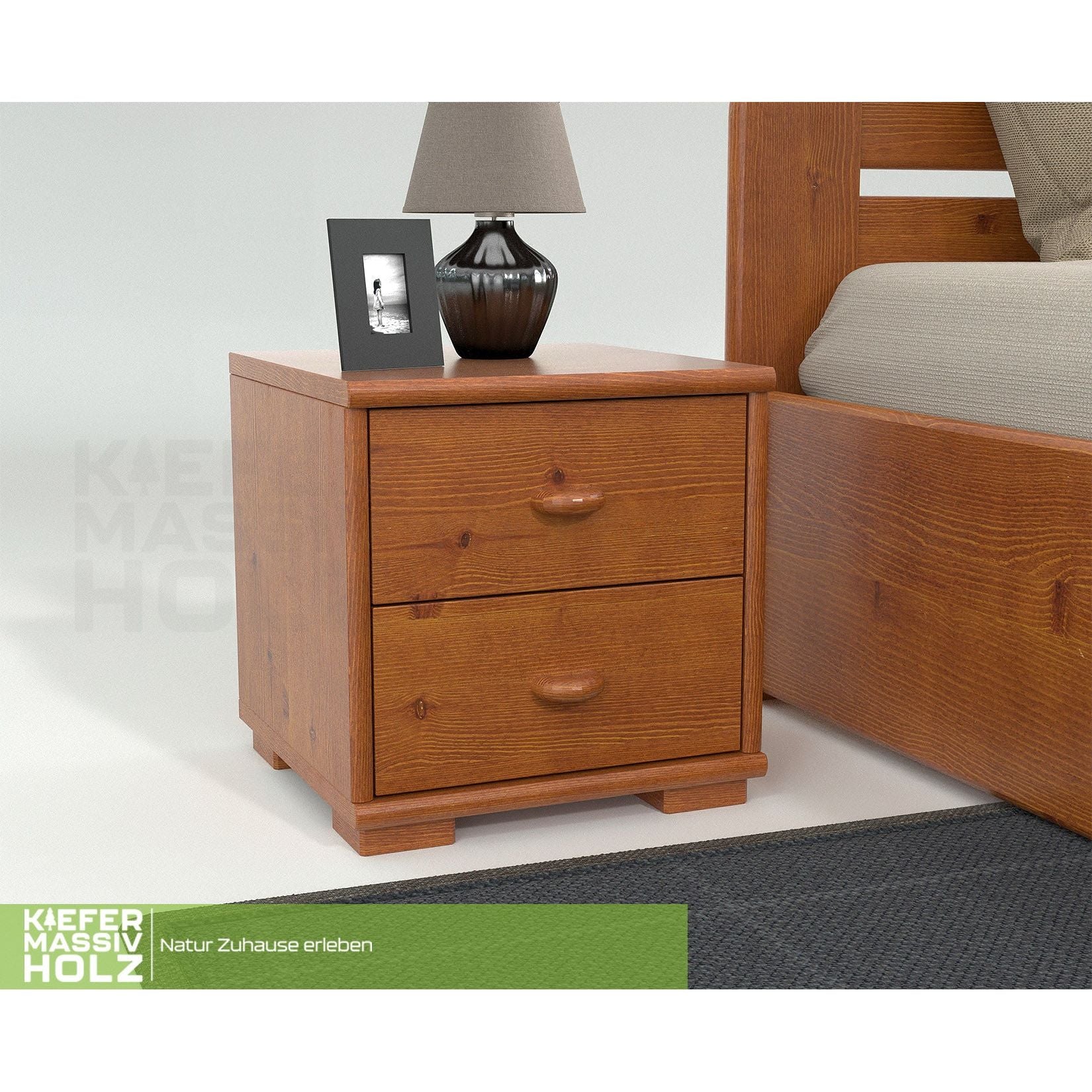 Vanessa Kiefer Massivholz Nachttisch Nachtschrank | 2-Schubladen | 100% Bio Kiefer