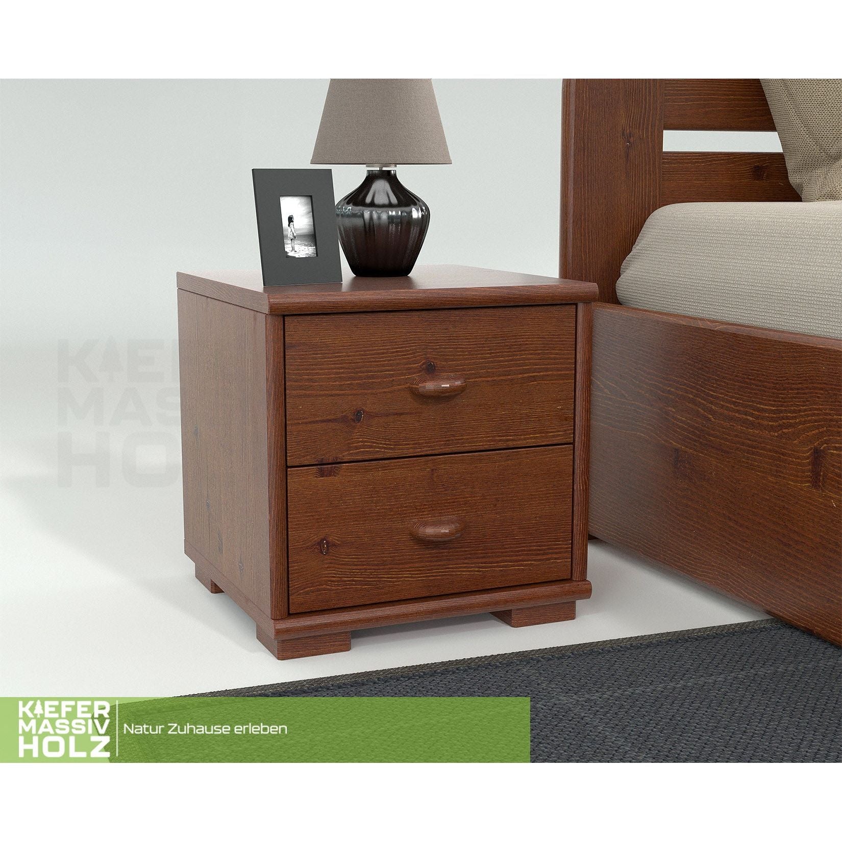 Vanessa Kiefer Massivholz Nachttisch Nachtschrank | 2-Schubladen | 100% Bio Kiefer