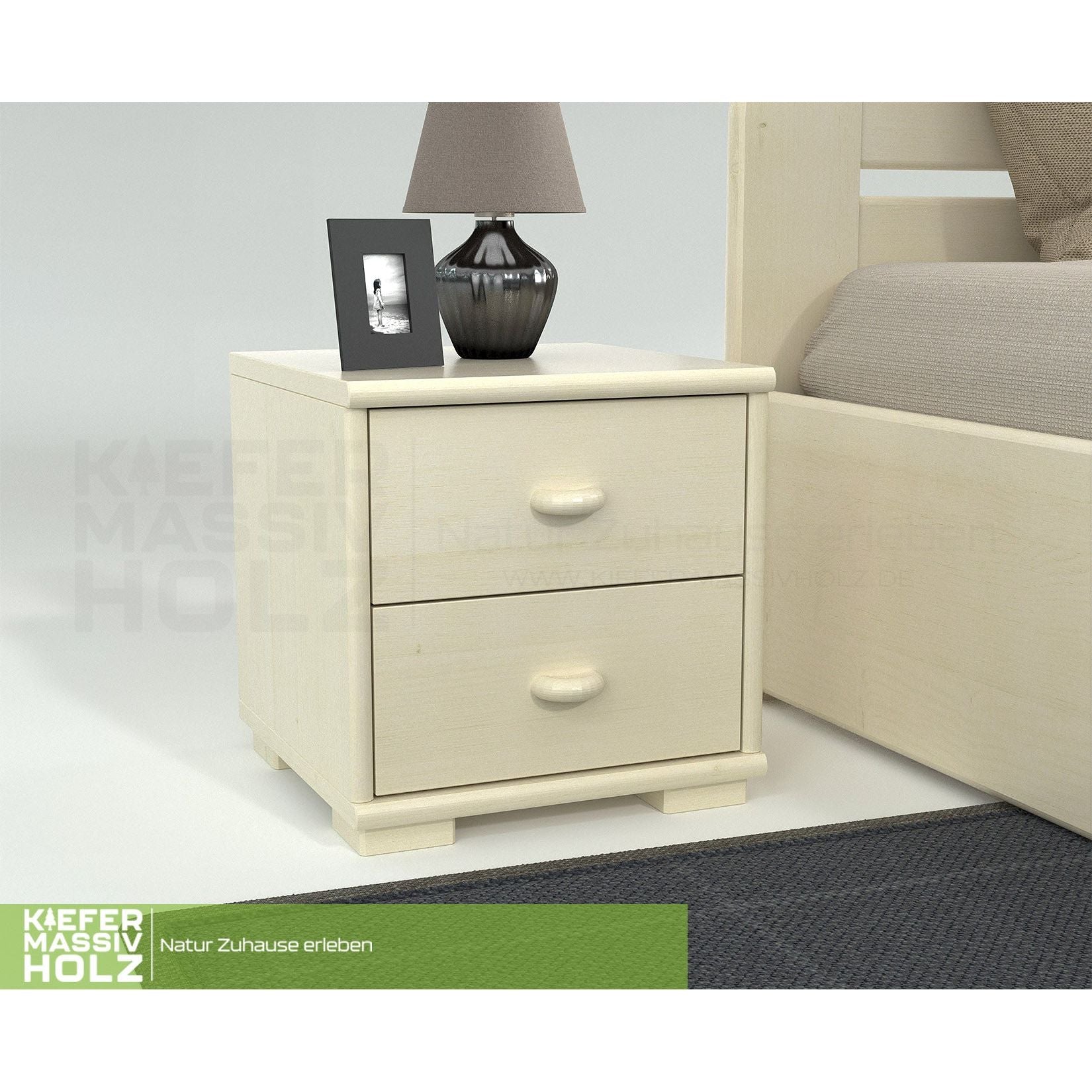 Vanessa Kiefer Massivholz Nachttisch Nachtschrank | 2-Schubladen | 100% Bio Kiefer
