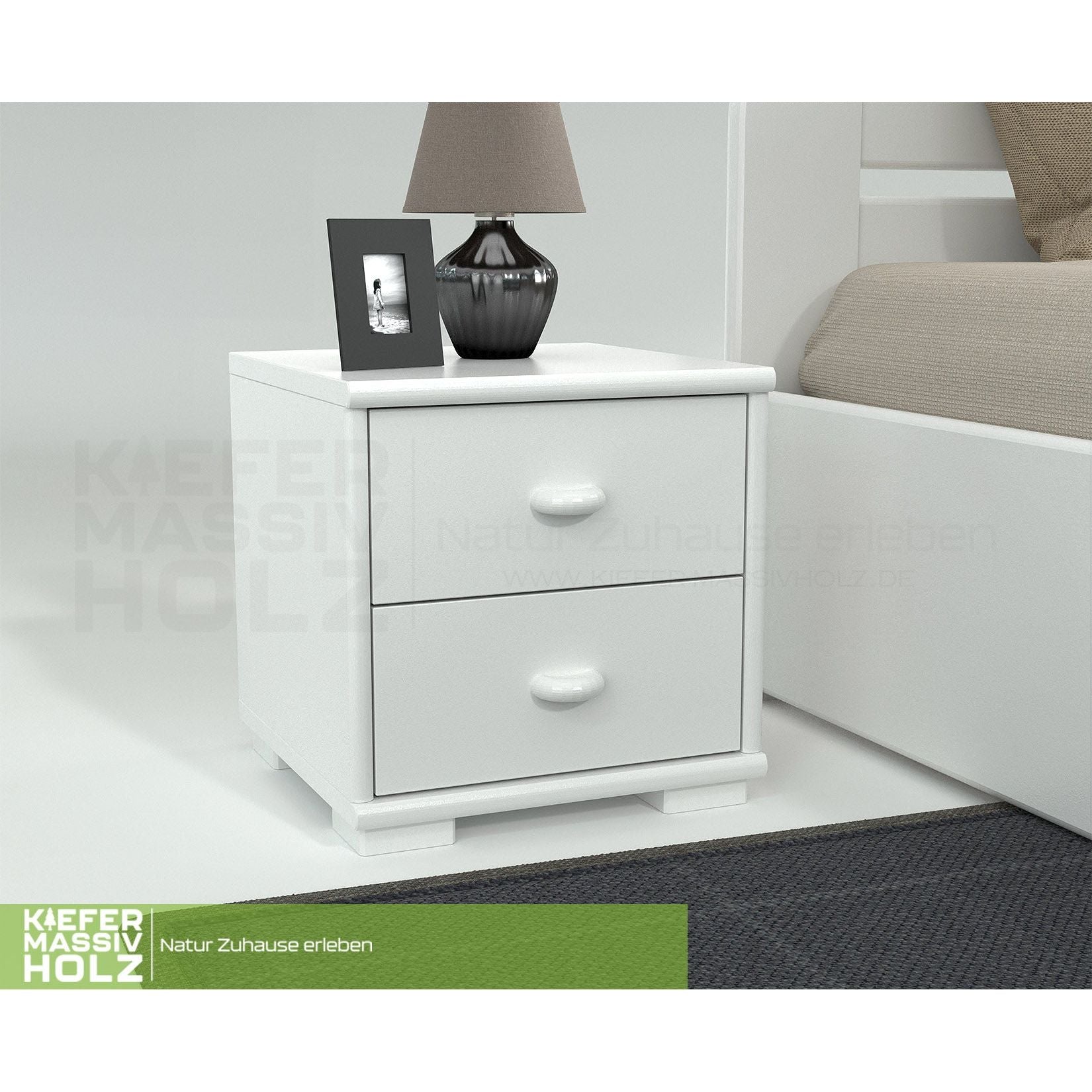Vanessa Kiefer Massivholz Nachttisch Nachtschrank | 2-Schubladen | 100% Bio Kiefer