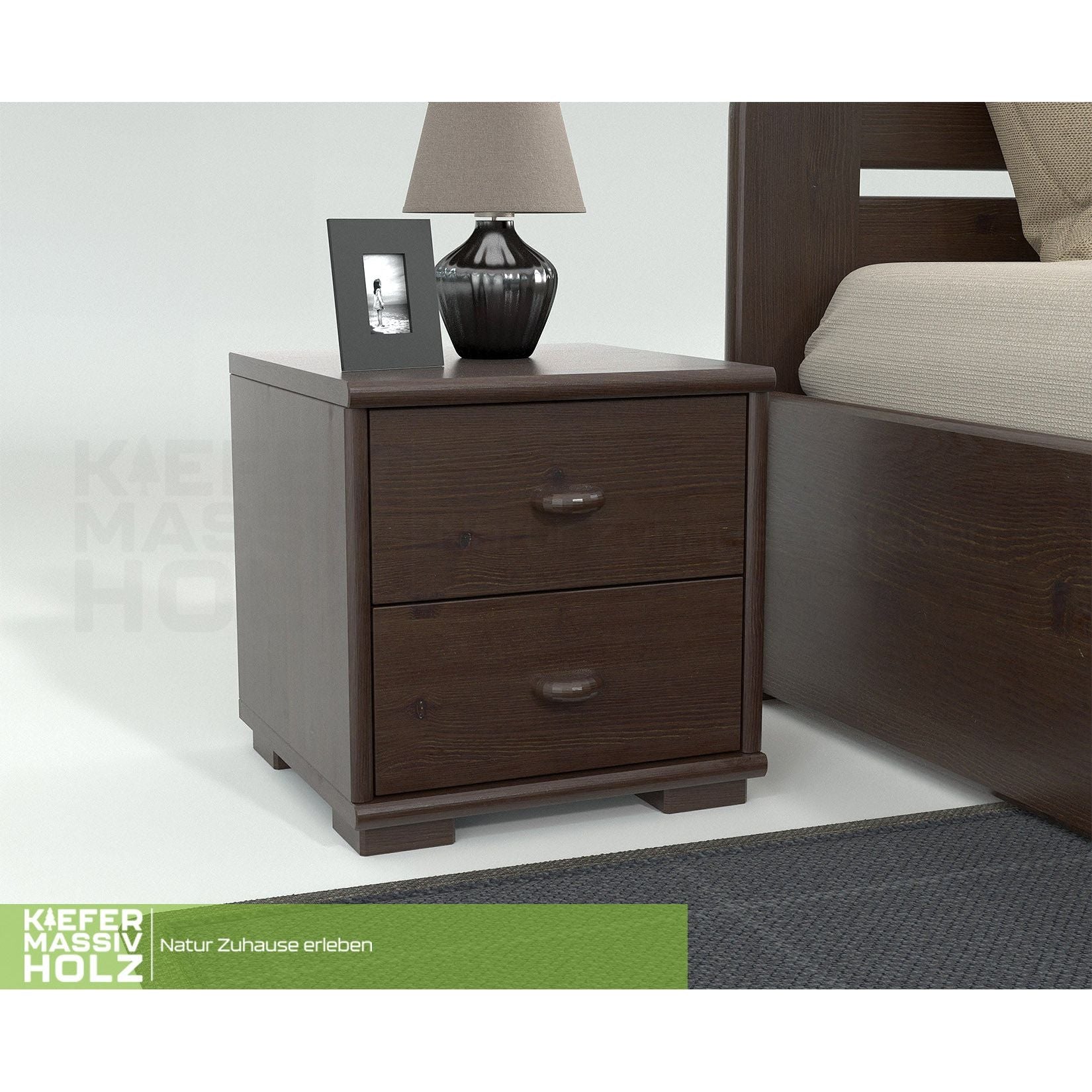 Vanessa Kiefer Massivholz Nachttisch Nachtschrank | 2-Schubladen | 100% Bio Kiefer